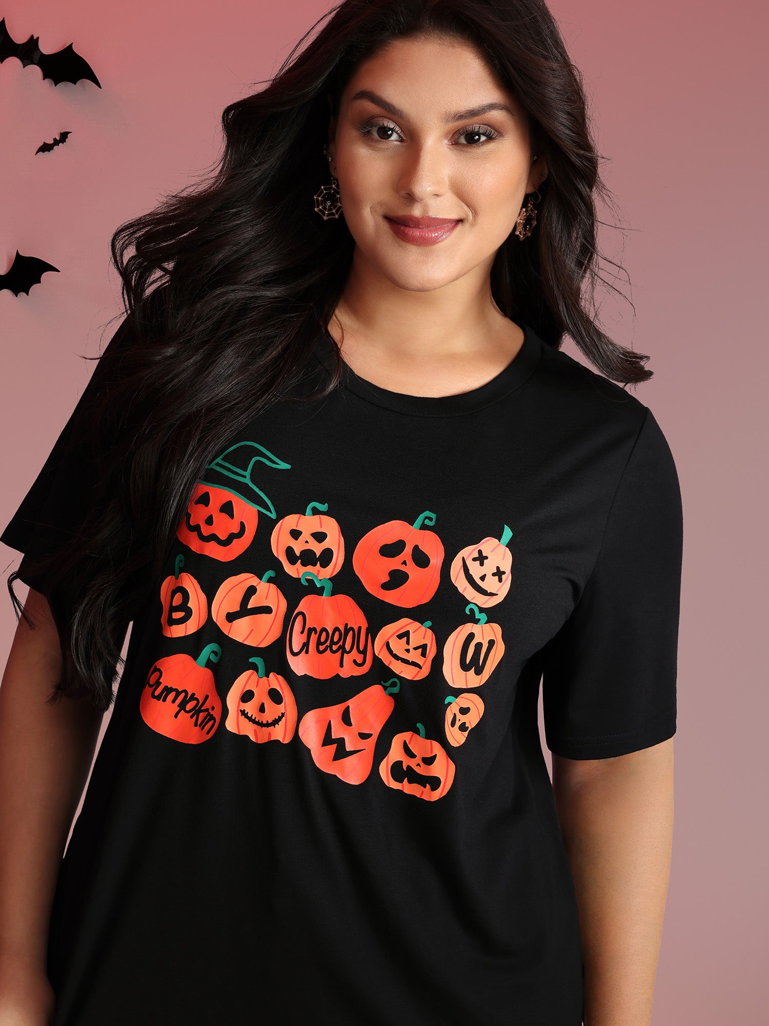 Creepy Pumpkins Stretchy Solid T-Shirt