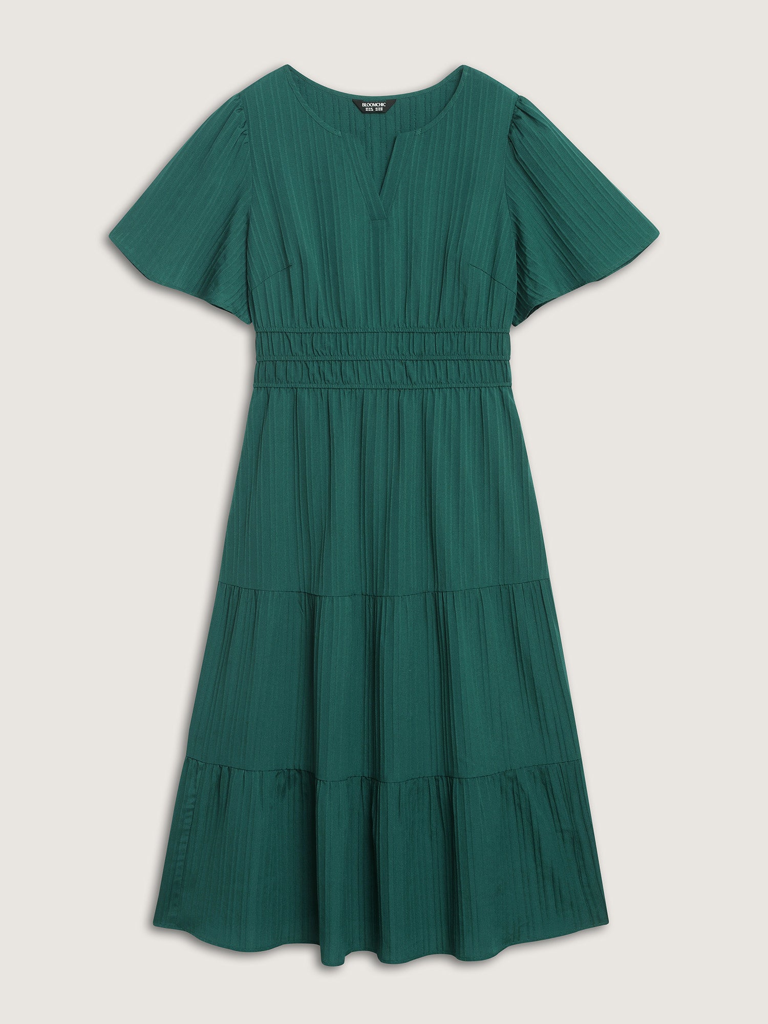 Textured Shirred Cinched Waist Midi Dress