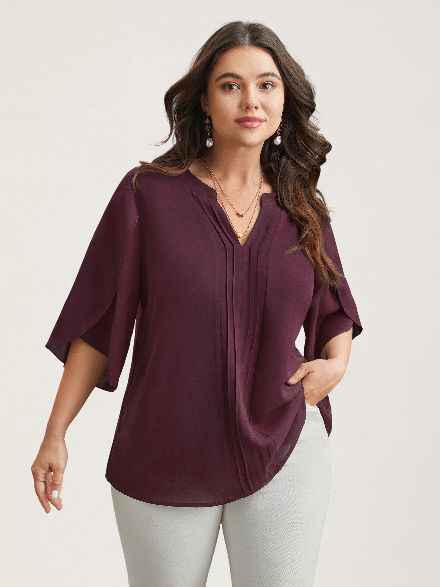 Petal Sleeve Toothpick Pleats Shirt
