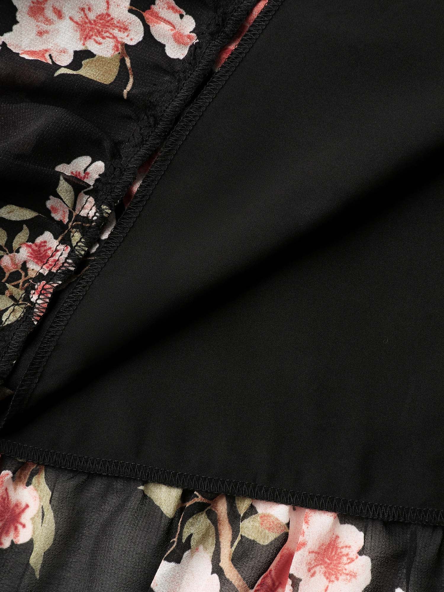 Chiffon Floral Triangular Waist Cinched Maxi Dress