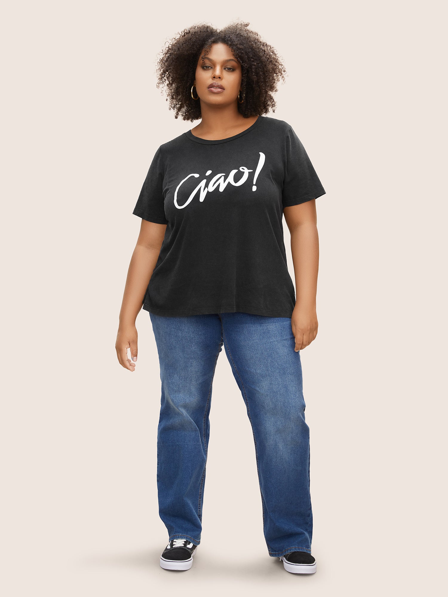 Crew Neck Positive Slogan Letter Print T-shirt