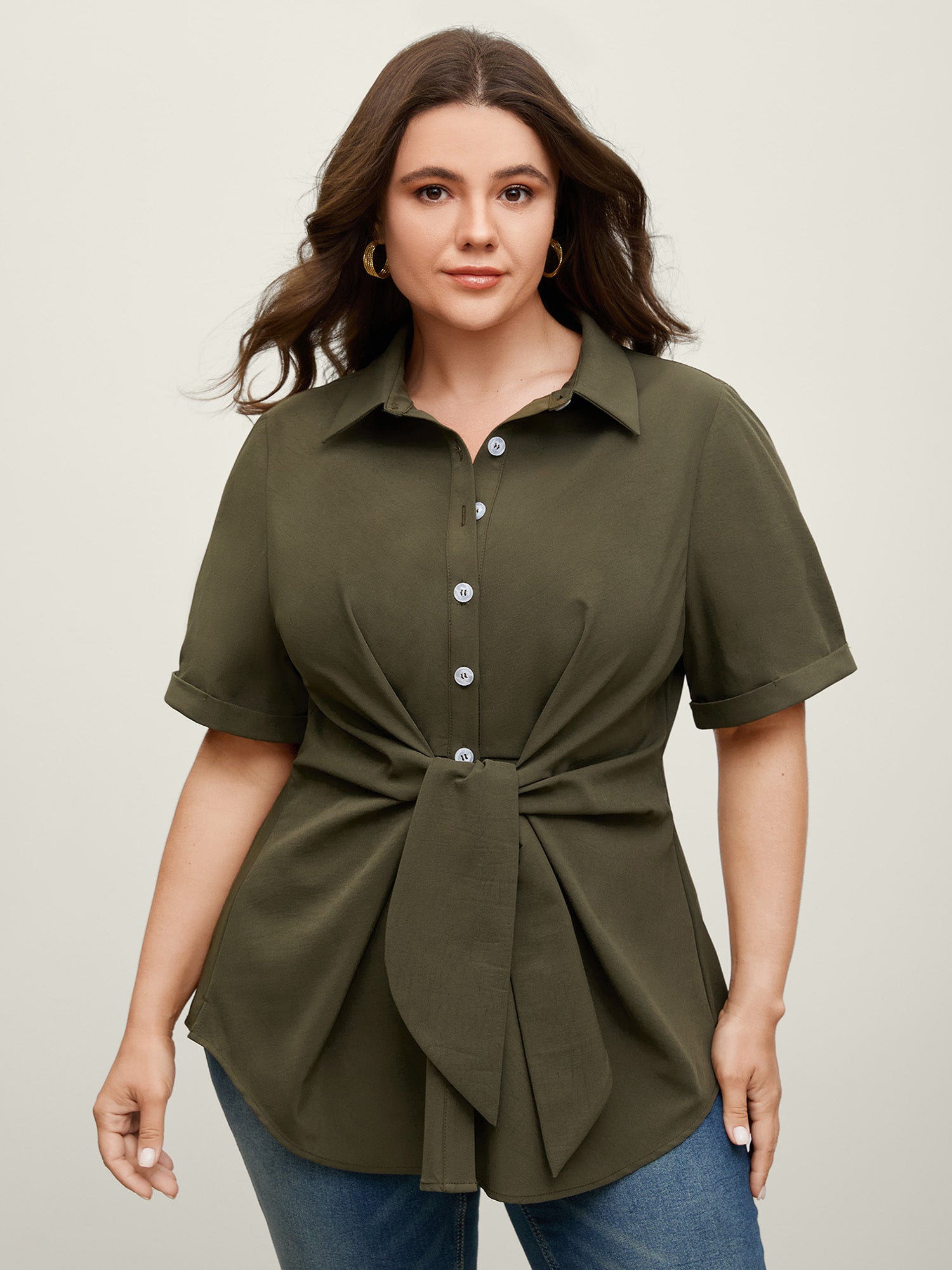 Knotted Front Asymmetrical Hem Blouse
