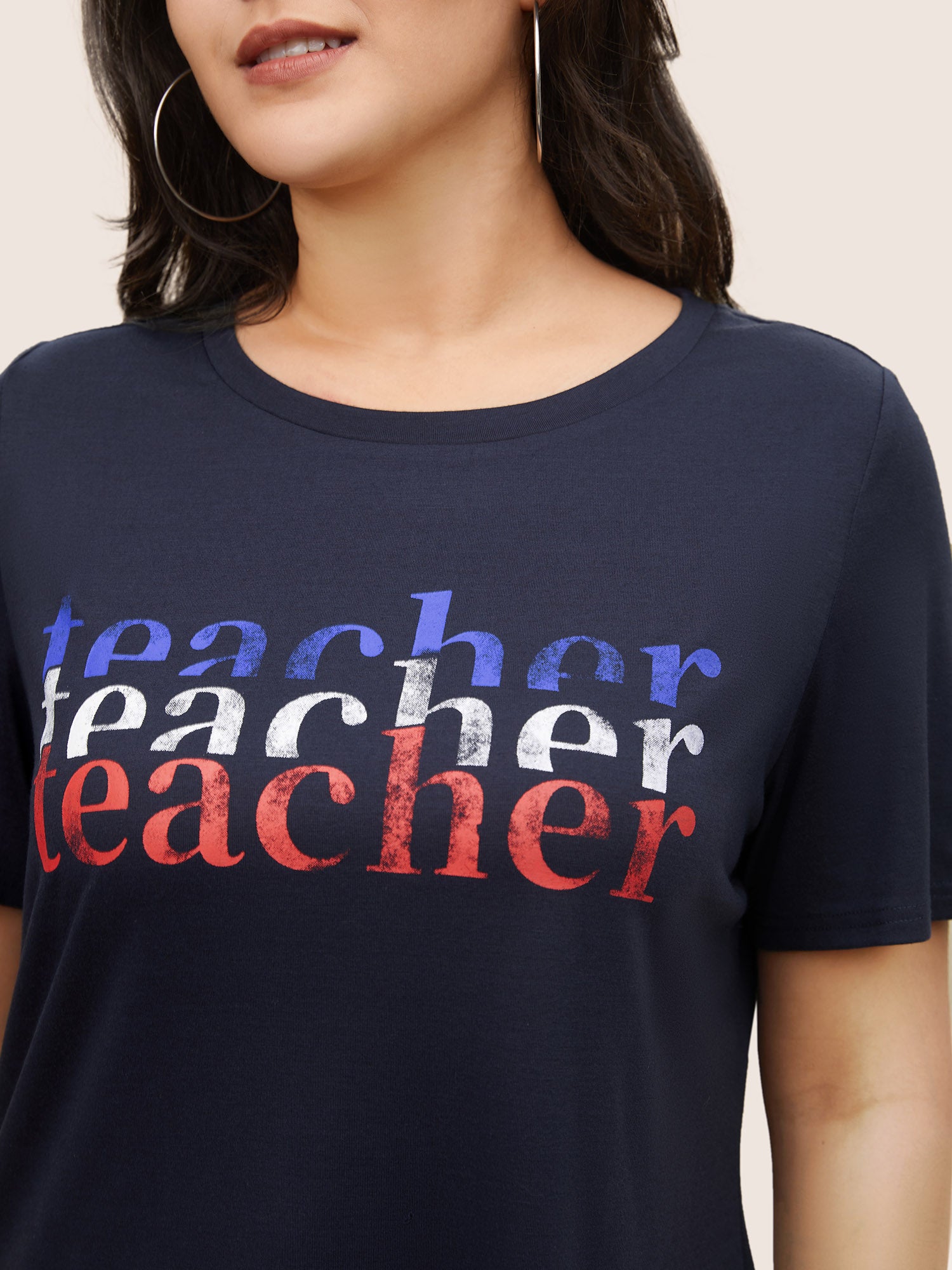 Letter Print Contrast Round Neck T-shirt