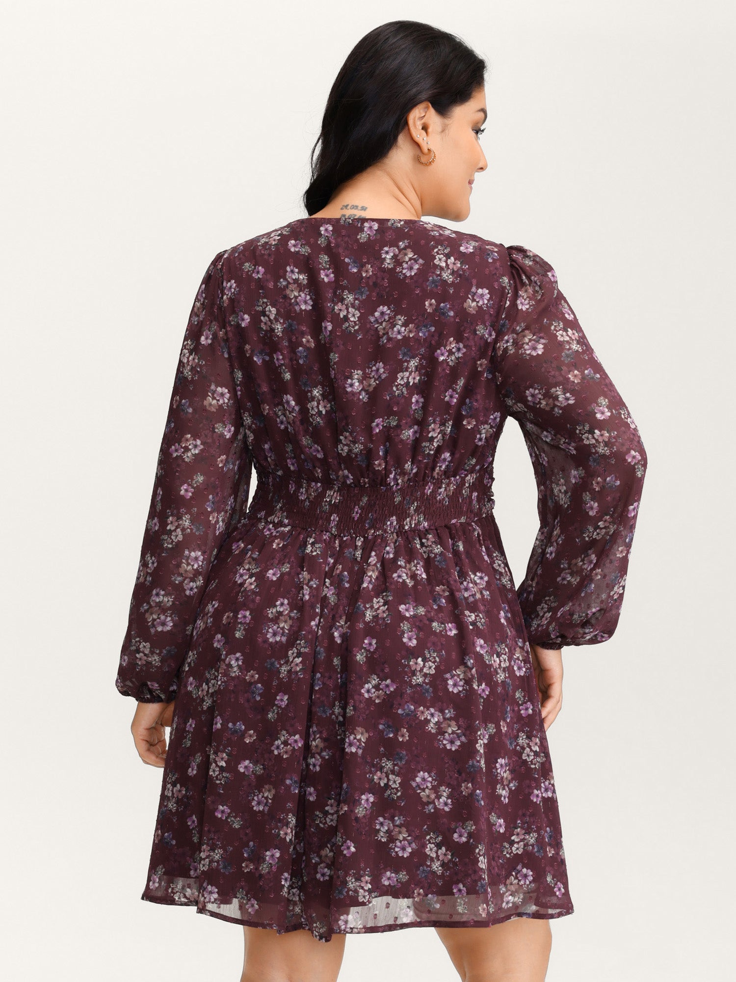 Floral Print Pleated Waist Mini Dress