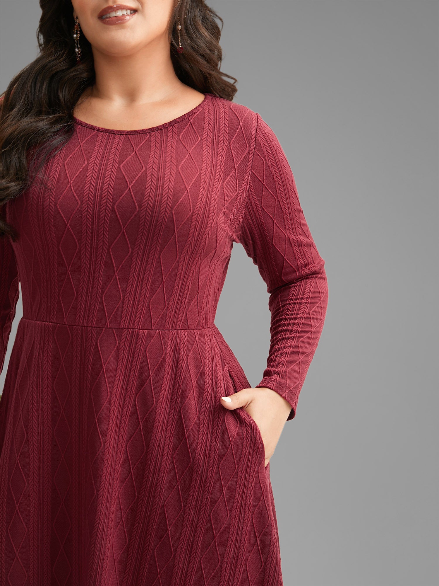 Textured Knit Fit-And-Flare Midi Dress