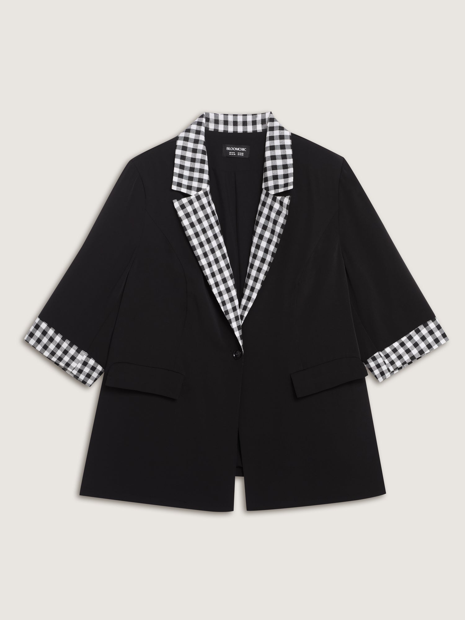 Checkered Contrast Button Blazer