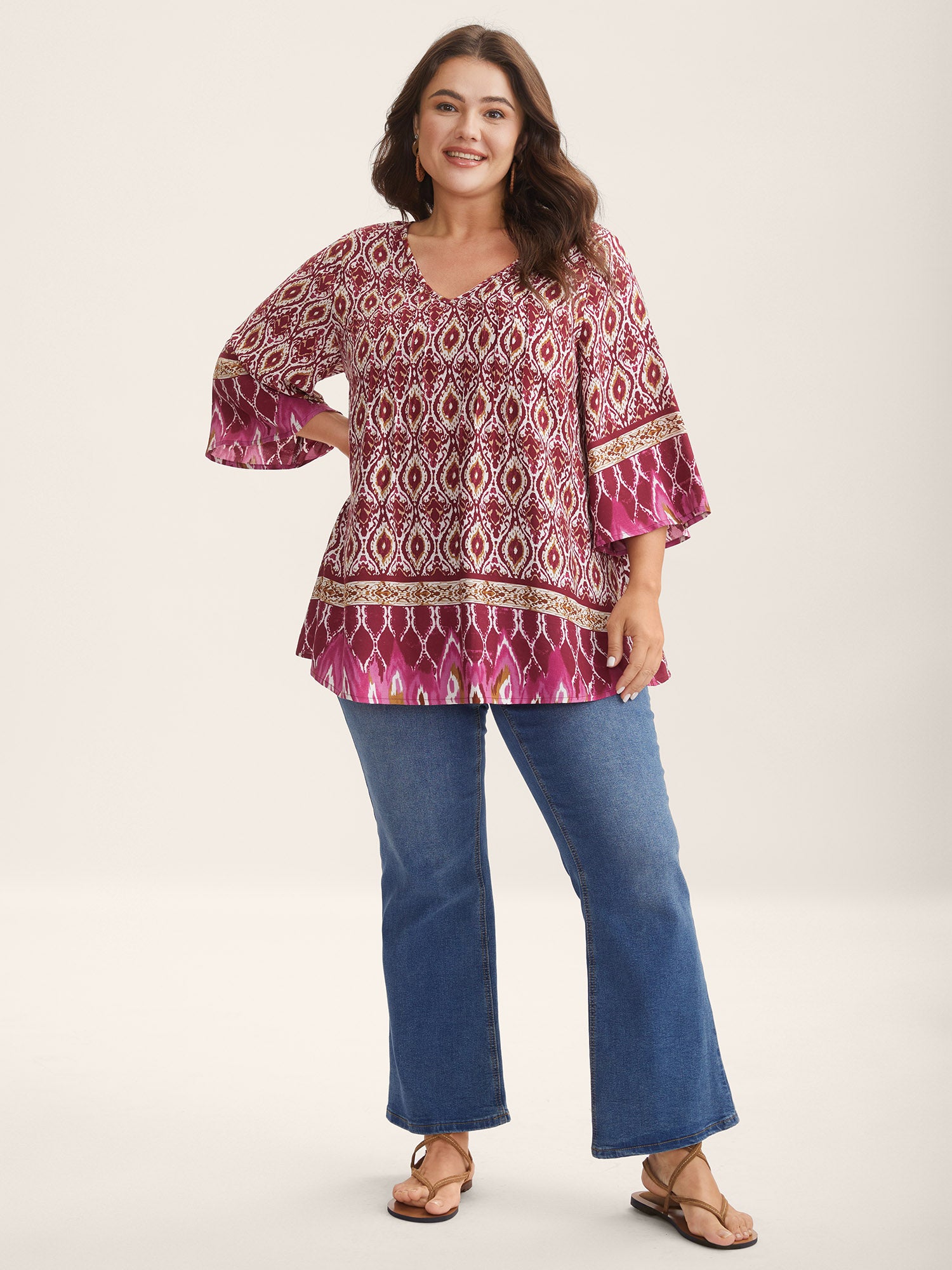 Pin-Tuck Pleat Ornate Print Relaxed Fit Shirt