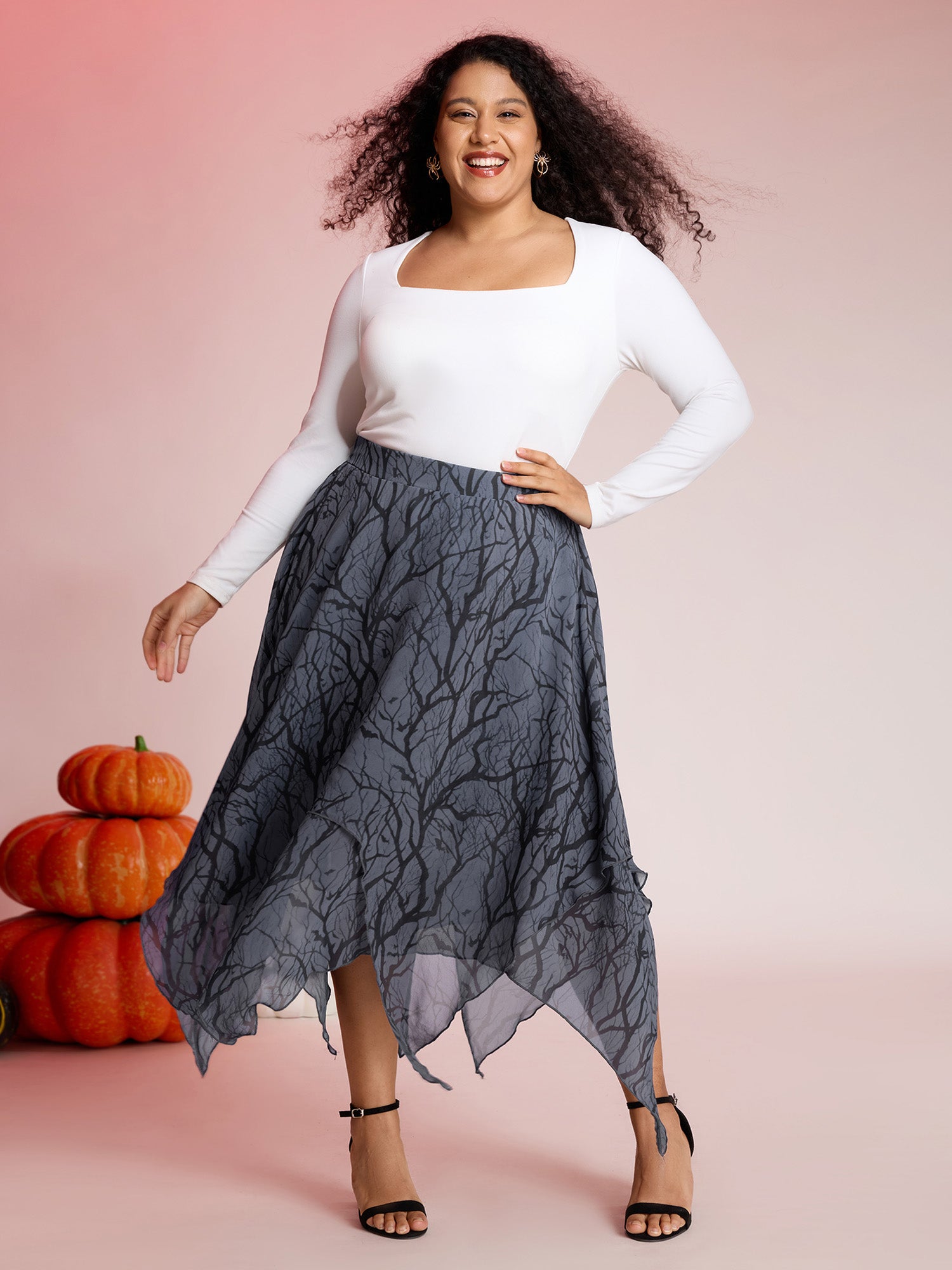 Dark Forest Halloween Handkerchief Hem Skirt