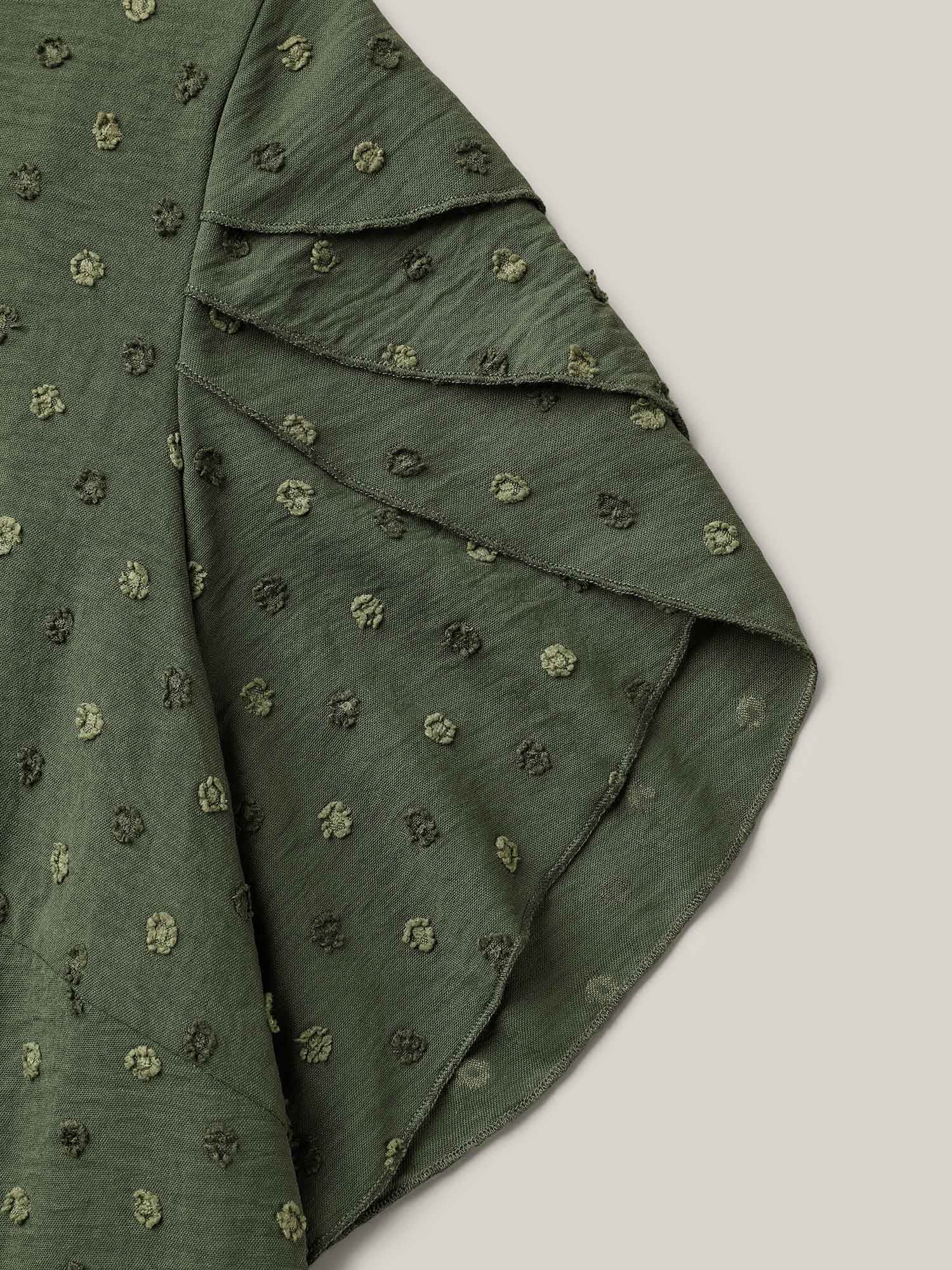 Textured Color Contrast Petal Sleeve Blouse