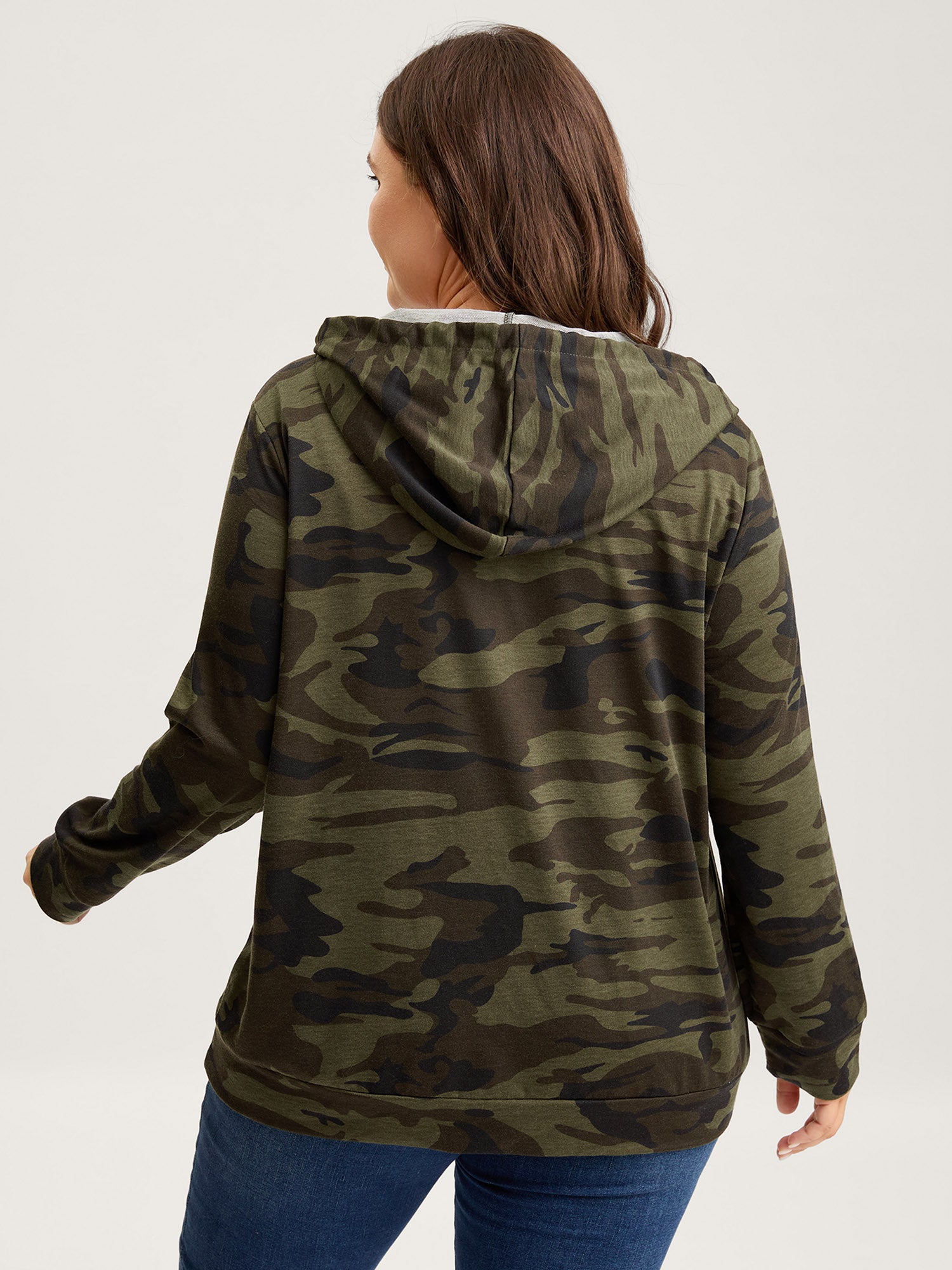 Camouflage Print Stretchy Zipper Hoodie