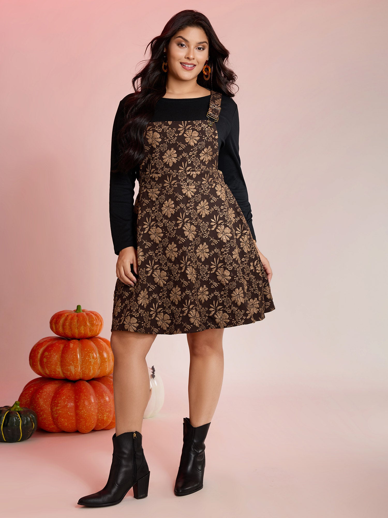 Fall Floral Textured Pockets Midi Dress