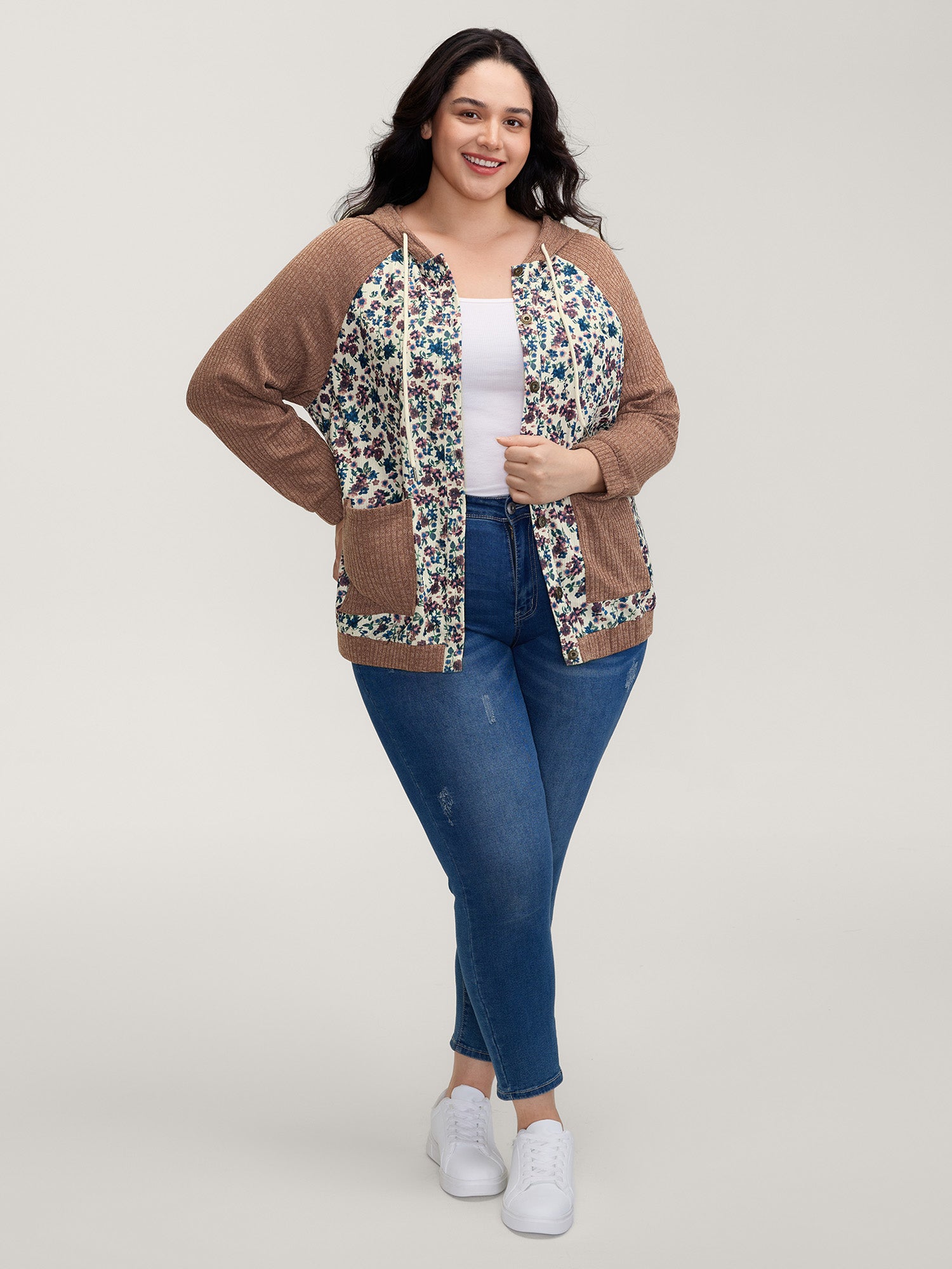 Floral Print Color Contrast Jacket