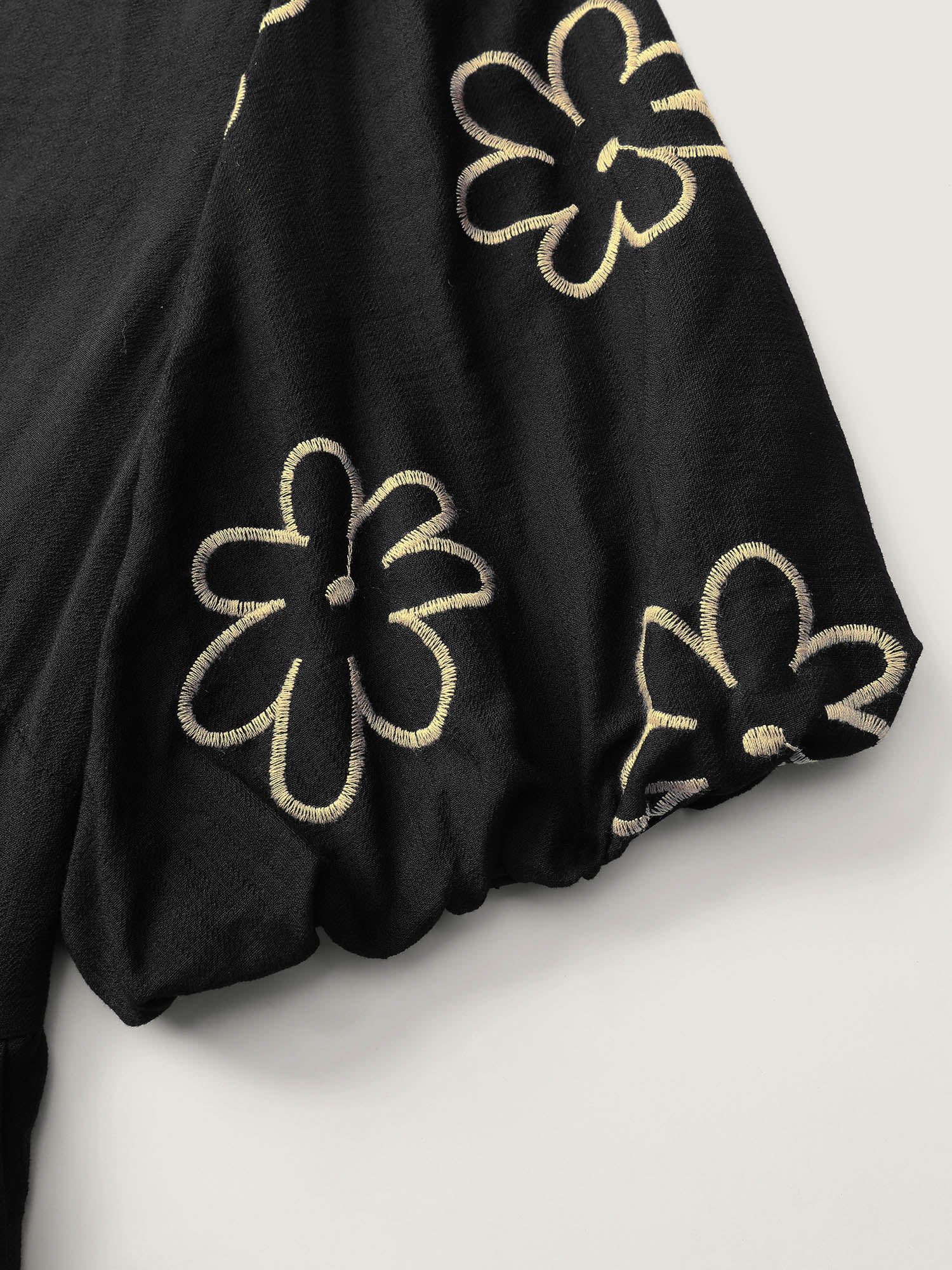 Floral Embroidered Sleeve A-Line Midi Dress