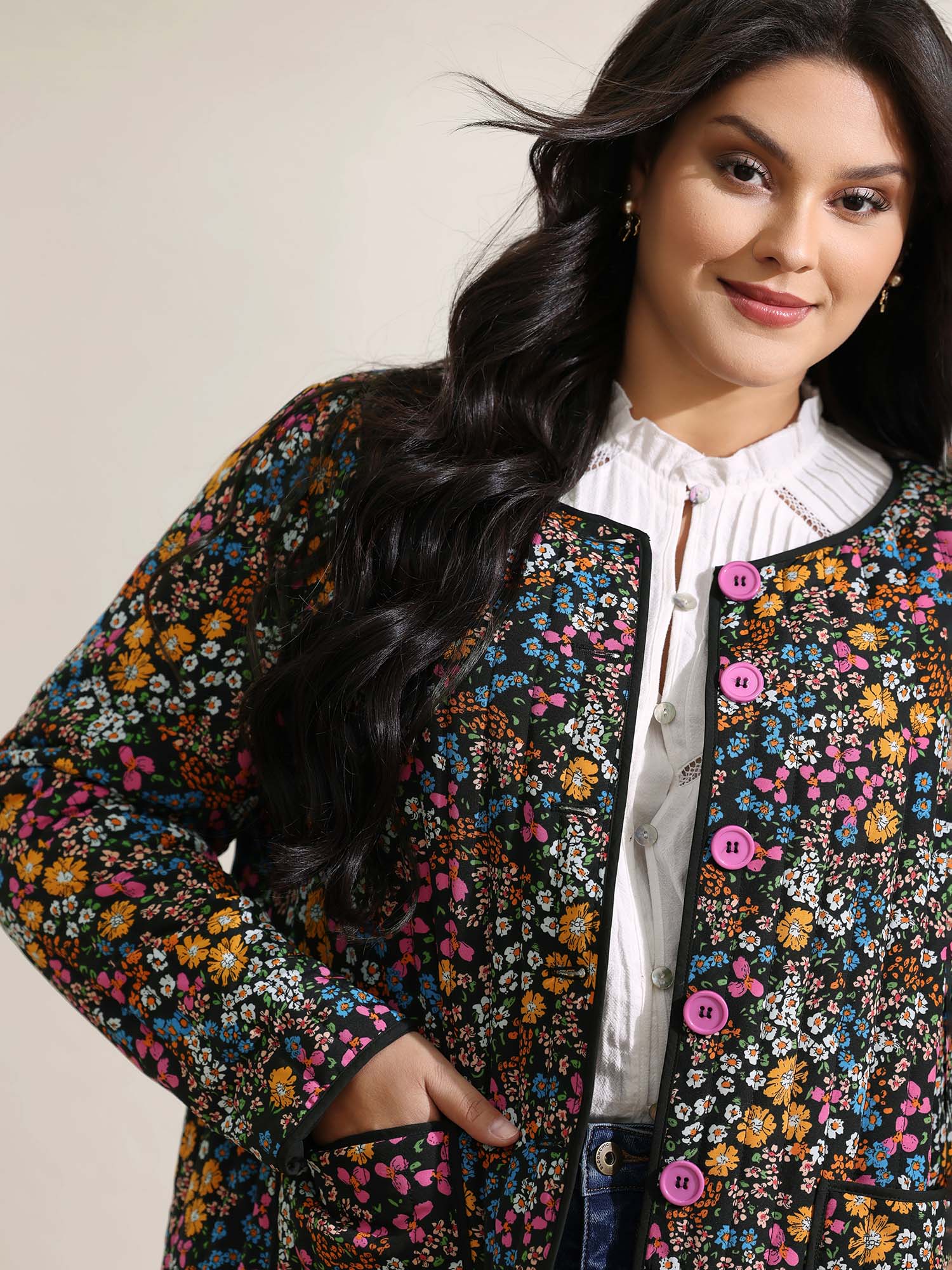 Floral Print Padded Cotton Jacket