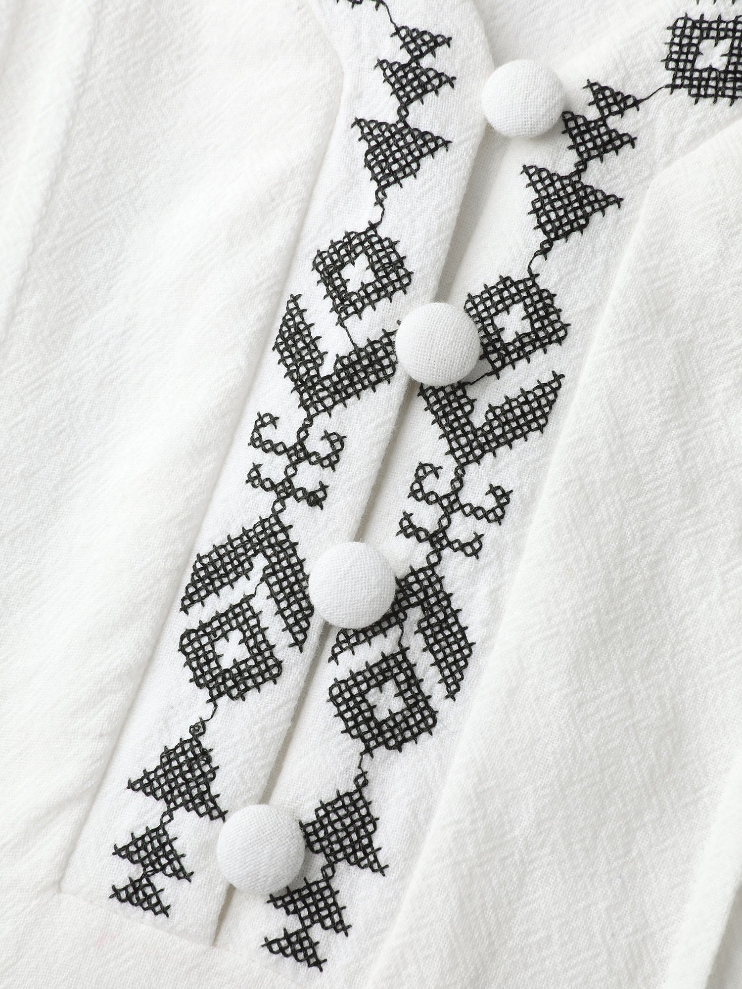 Cotton Boho Embroidery V-Neck Blouse