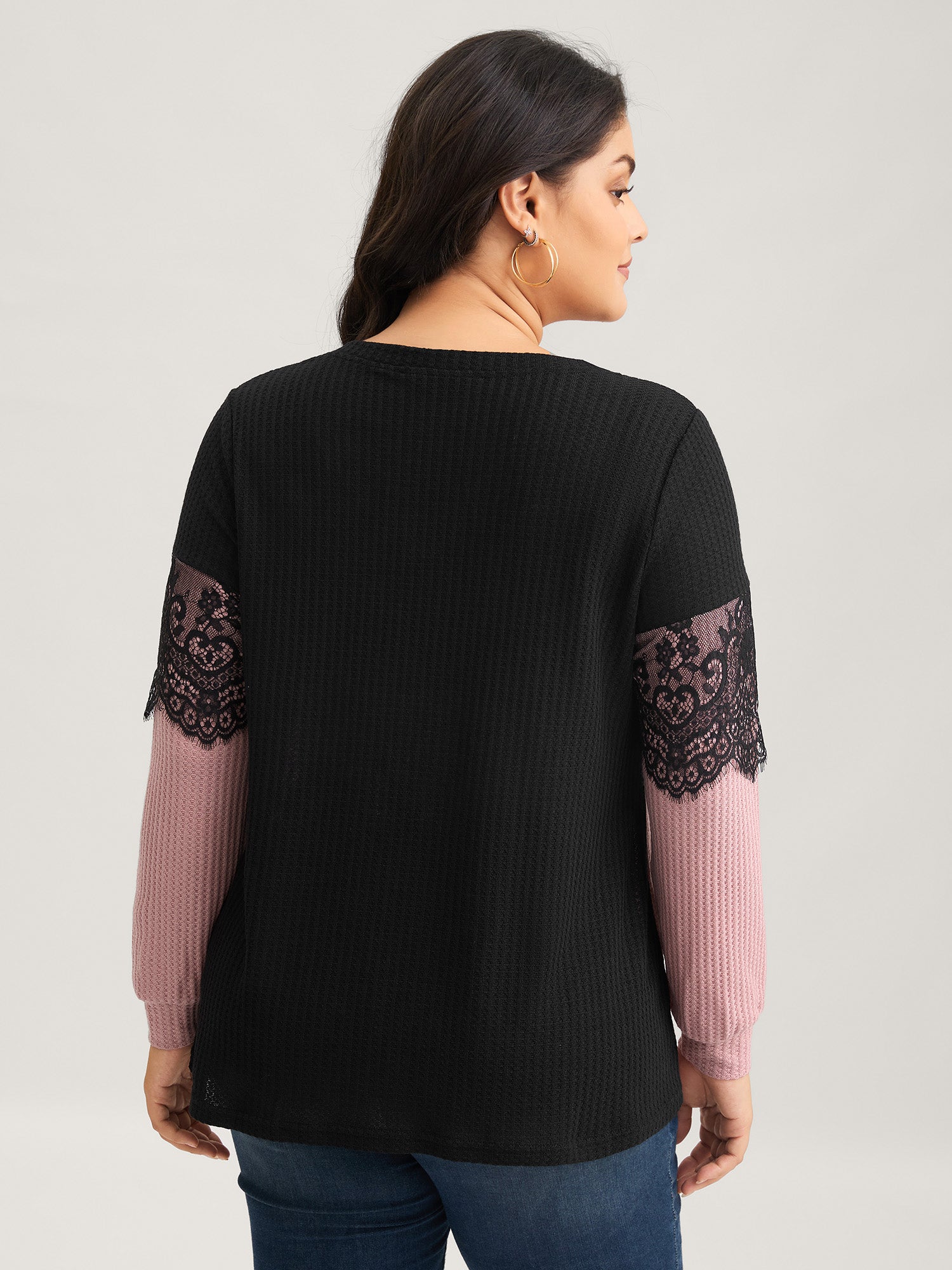 Crochet Lace Mesh Contrast Patchwork Top