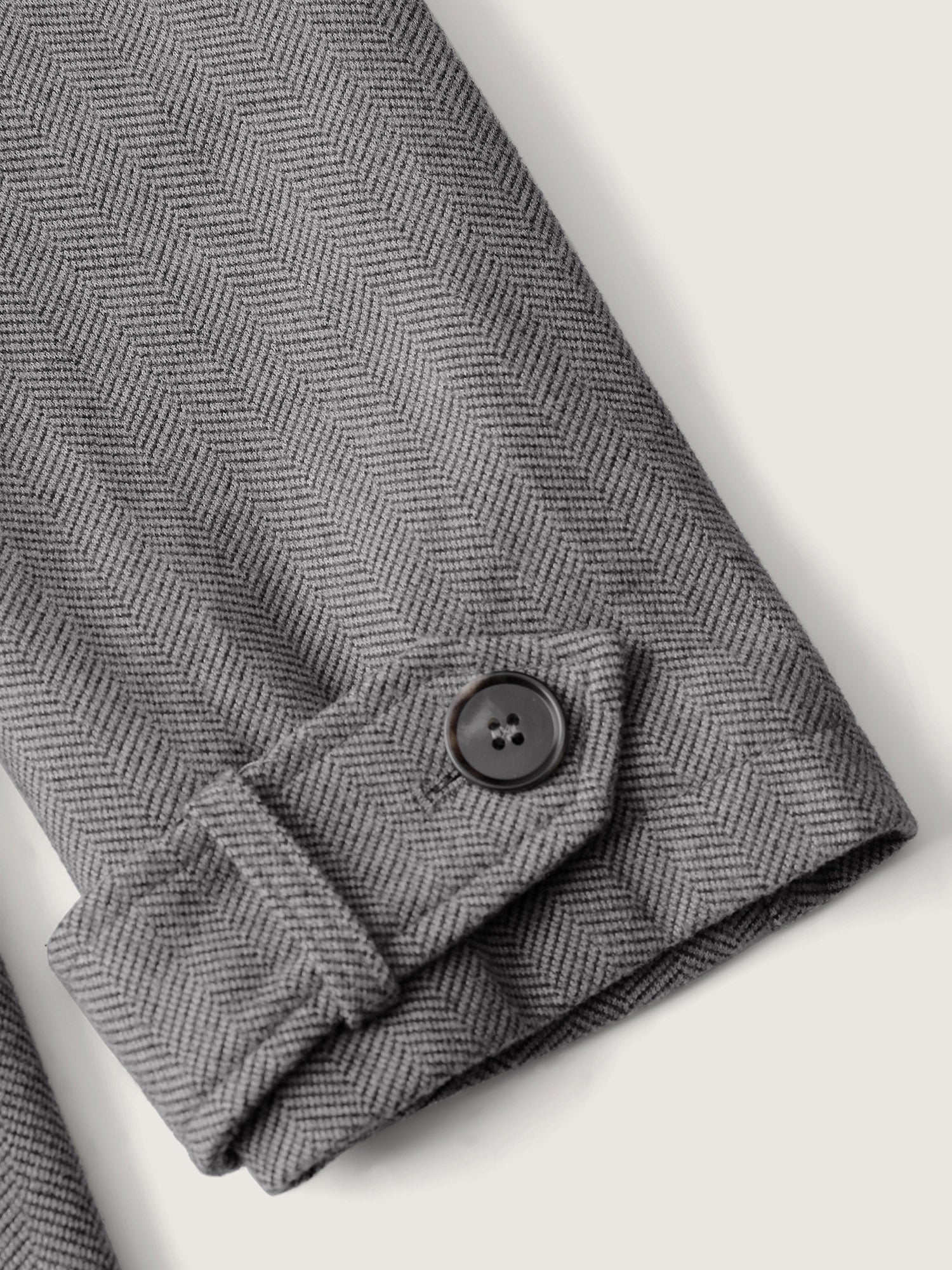 Herringbone Button Belted Lined Coat