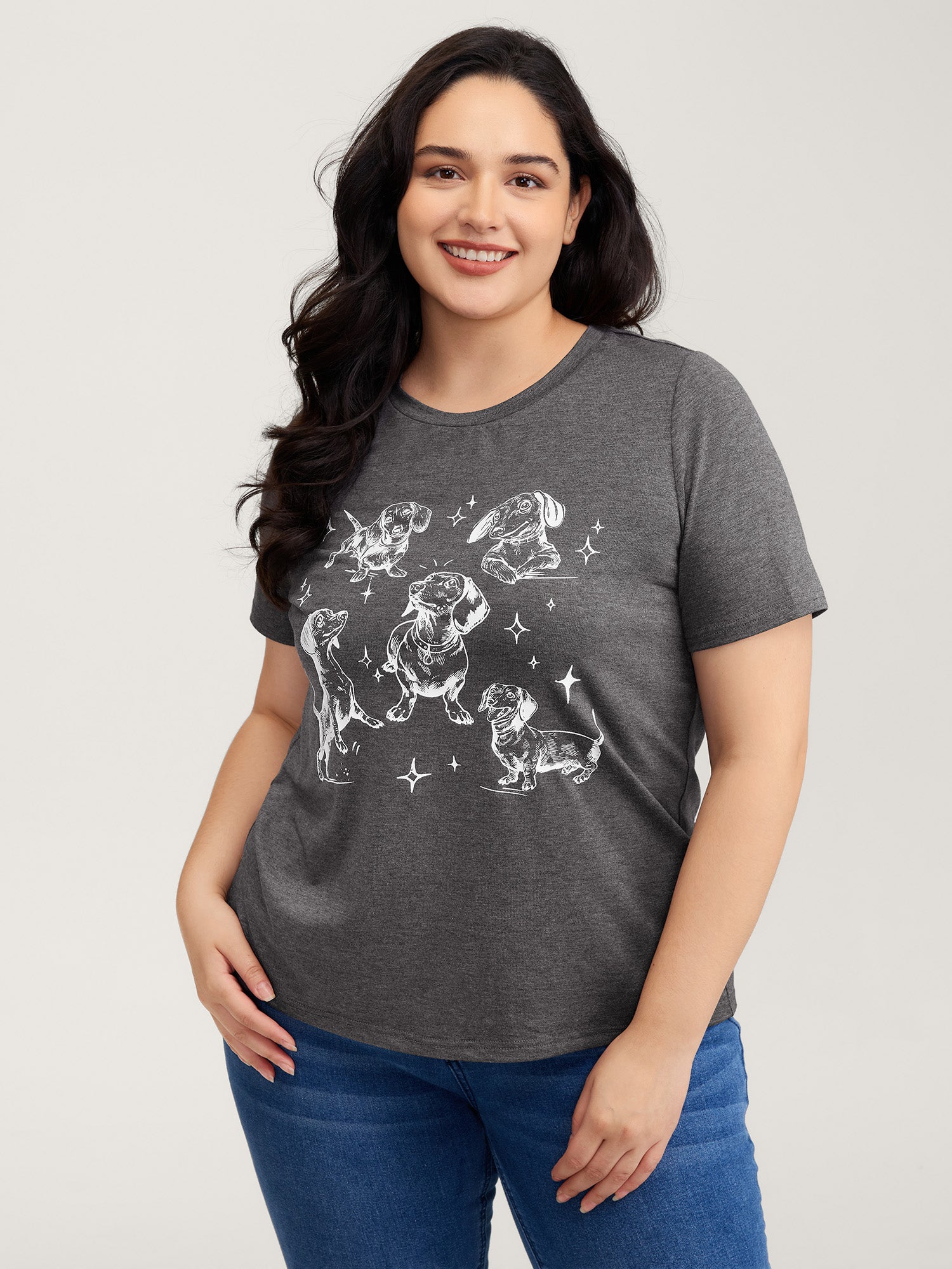 Dogs Print Round Neck T-Shirt