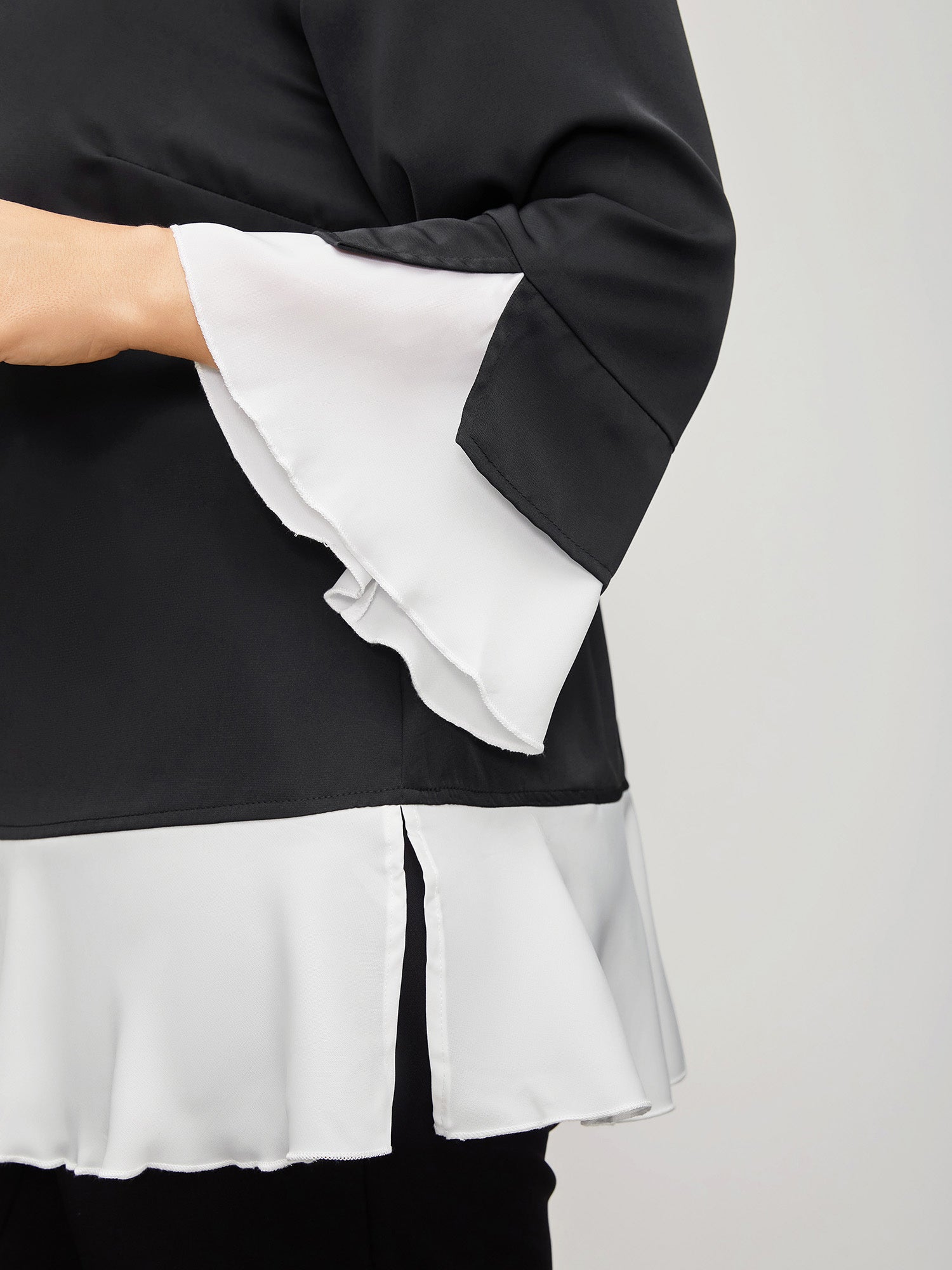 Contrast Patchwork Bell Sleeve Blouse