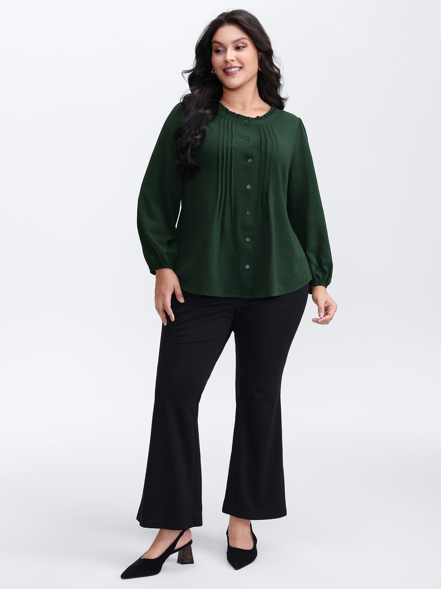 Toothpick Pleat Flowy Solid Blouse