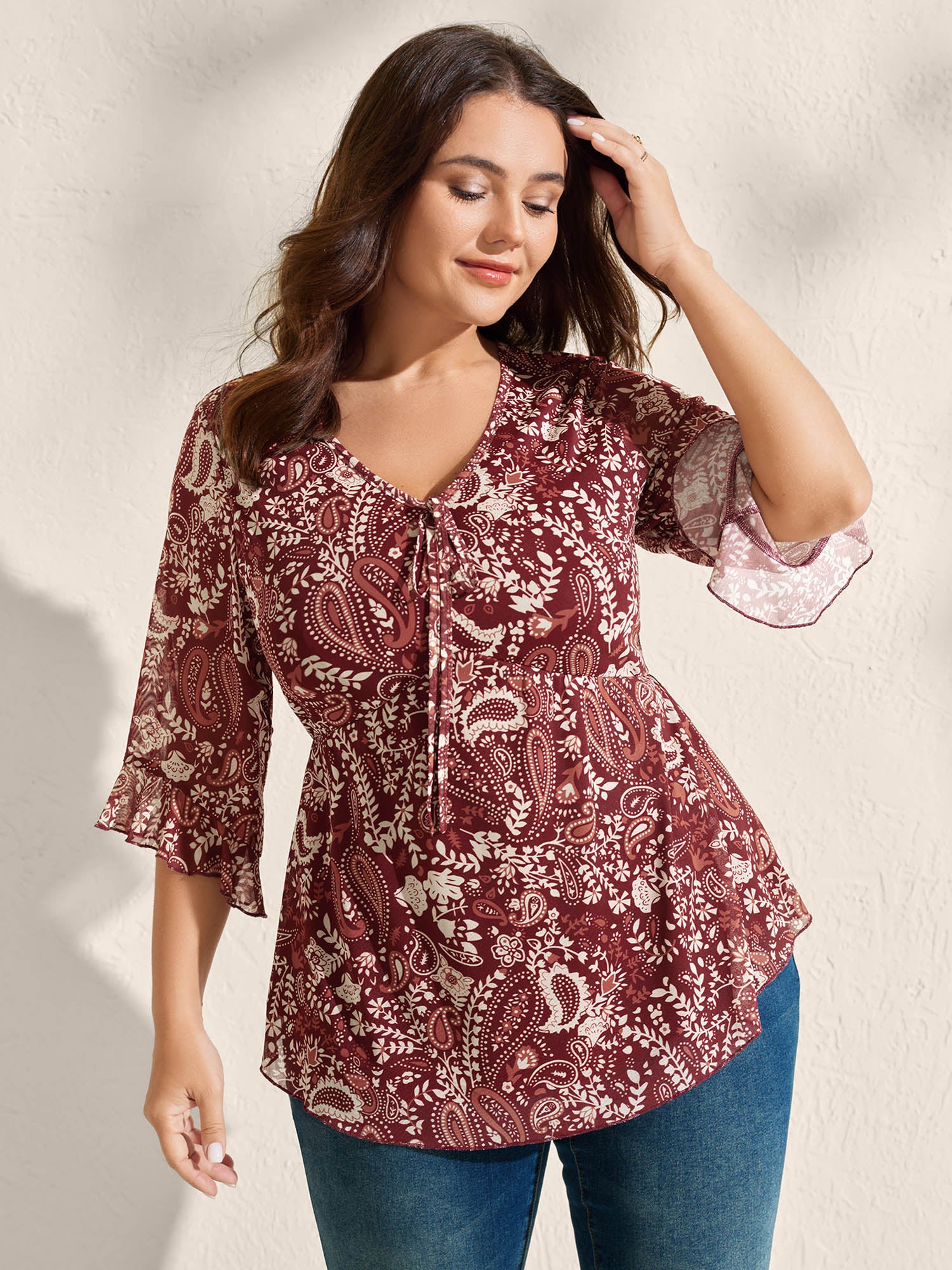 Paisley Print Lined Sheer Knit Top