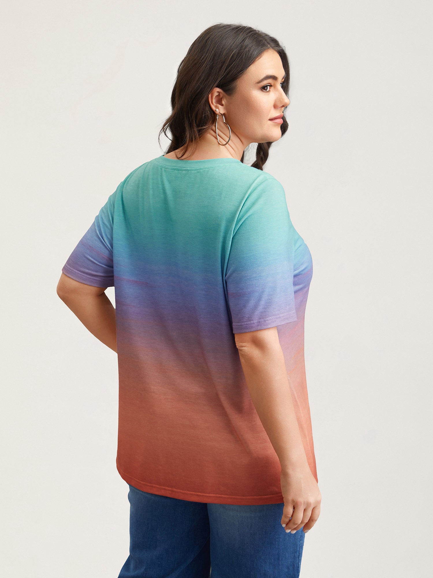 Gradient Beach Print Fitted T-Shirt
