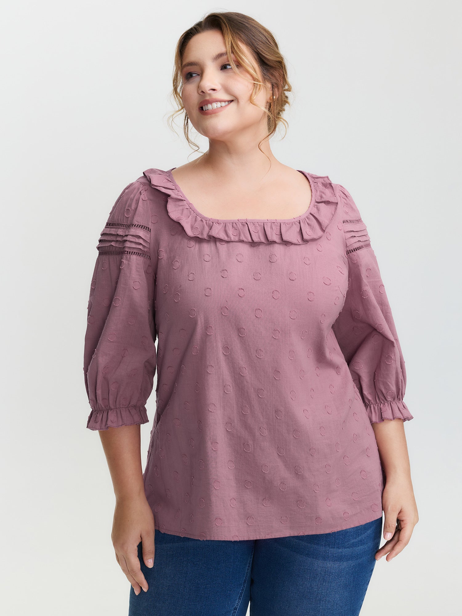 Cotton Textured Jacquard Puffy Sleeve Blouse