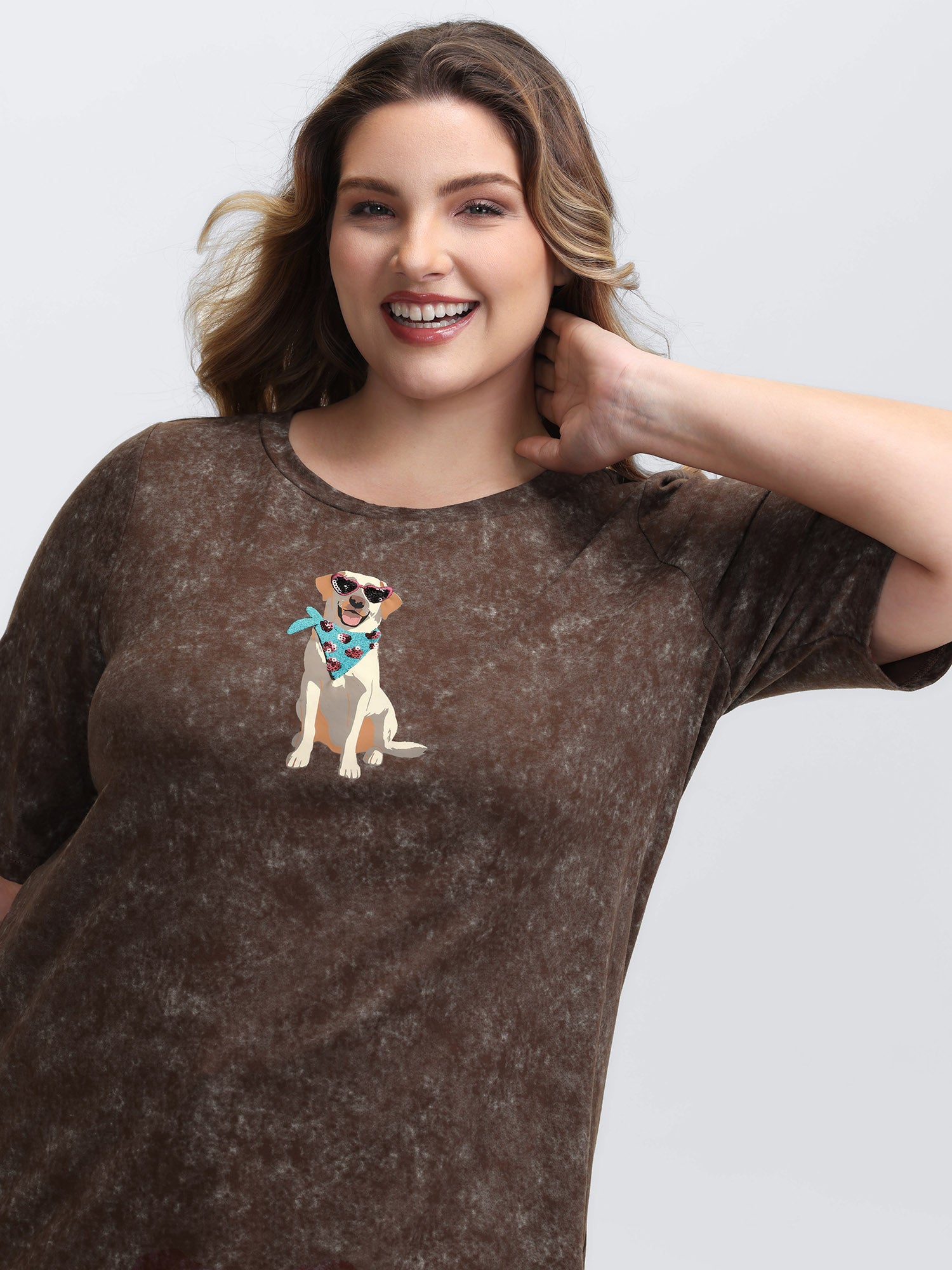 Chic Dog Pattern Snowflake Effect T-Shirt