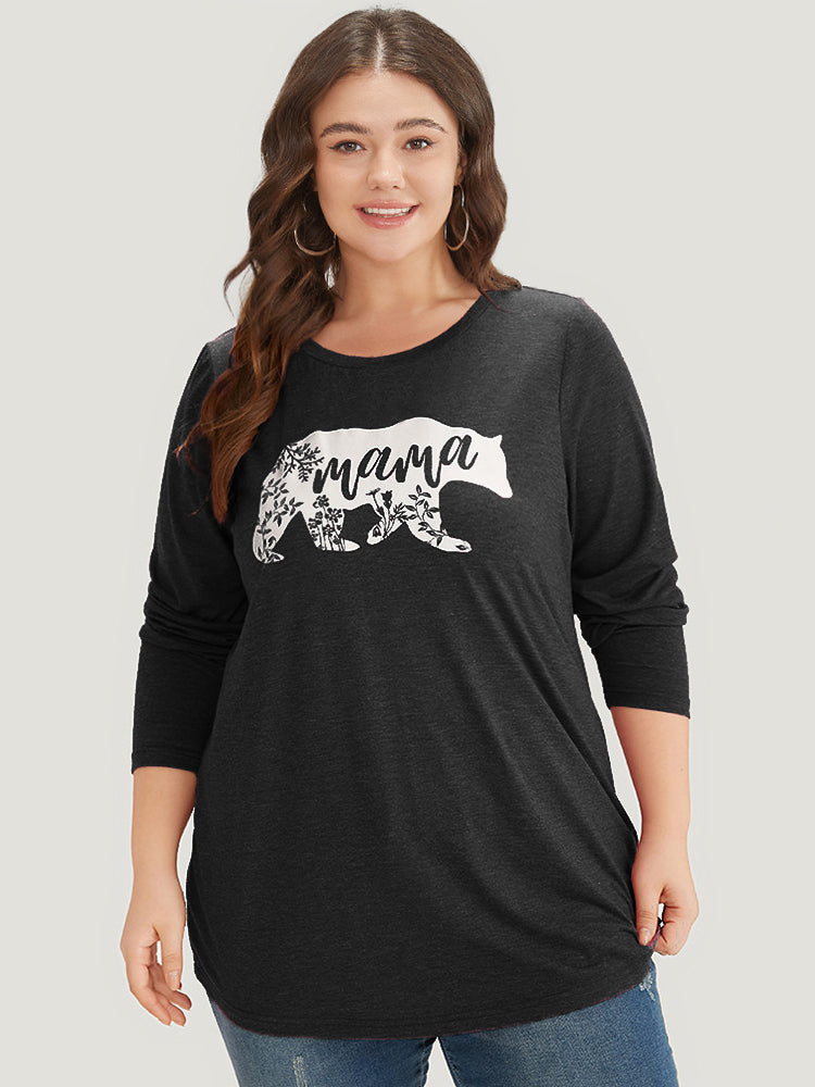 Animal & Letter Print Round Neck T-shirt