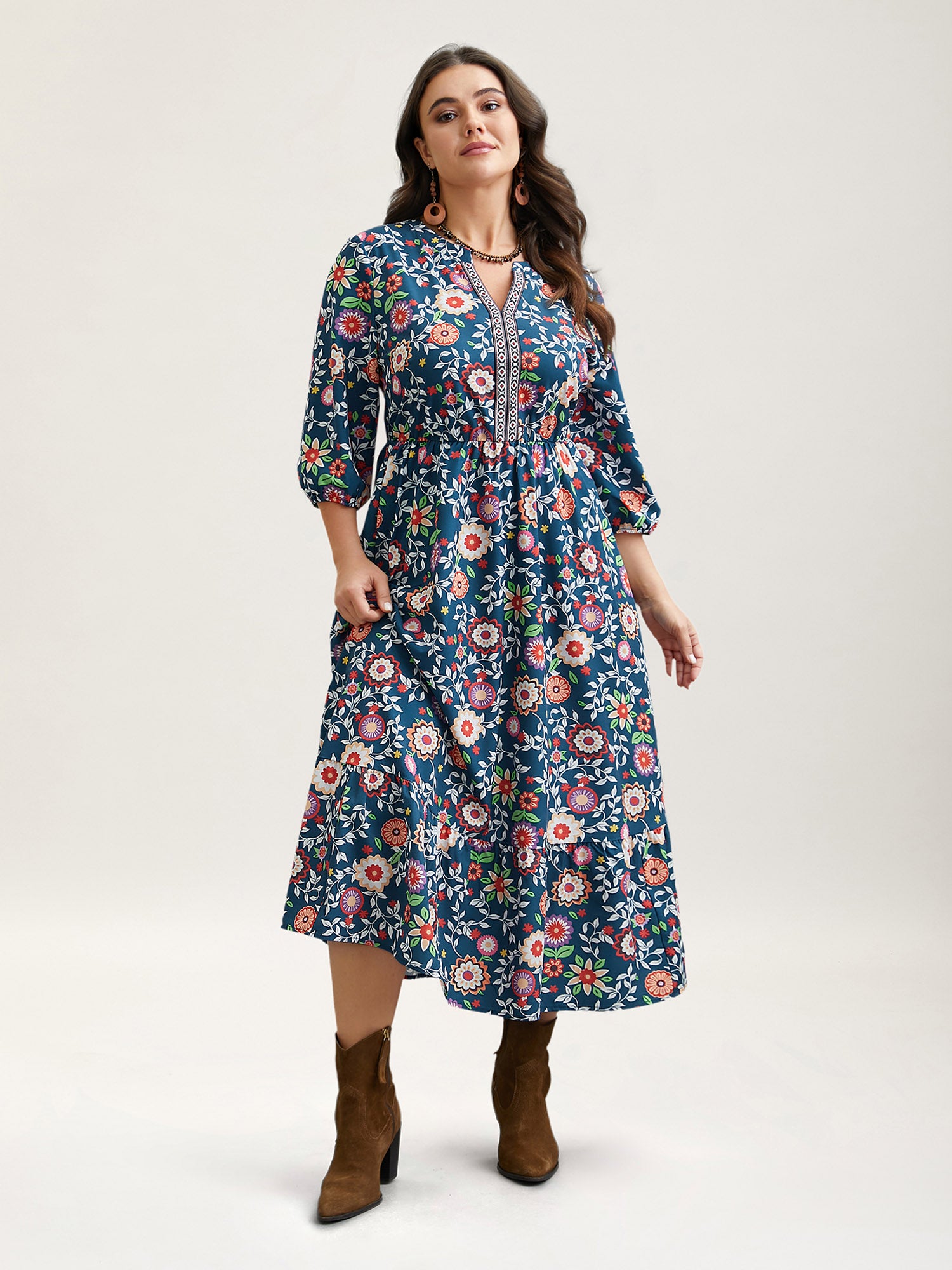 Floral Print Stretchy-Waist Pockets Maxi Dress