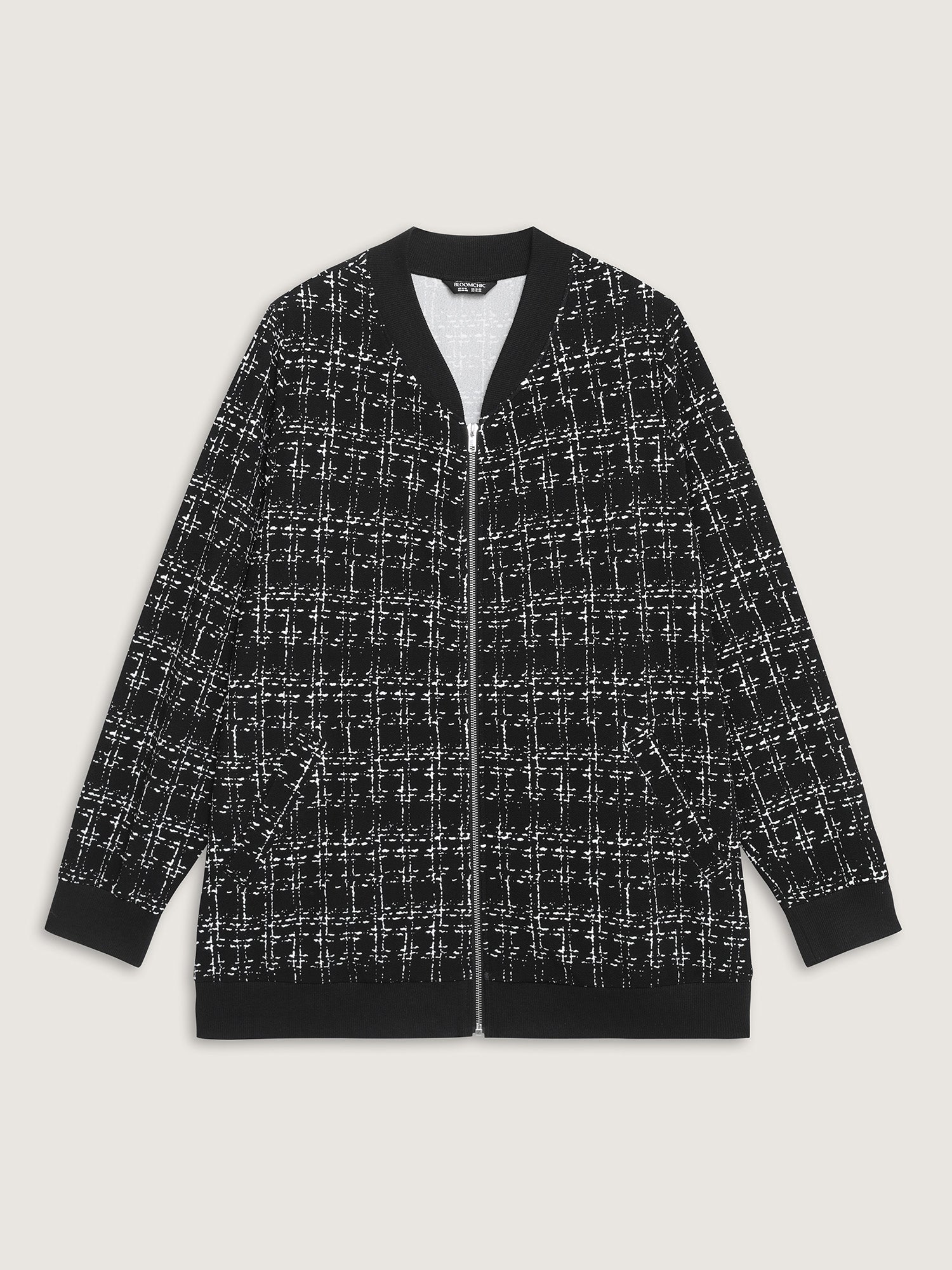 Tweed Color Contrast Zipper Jacket