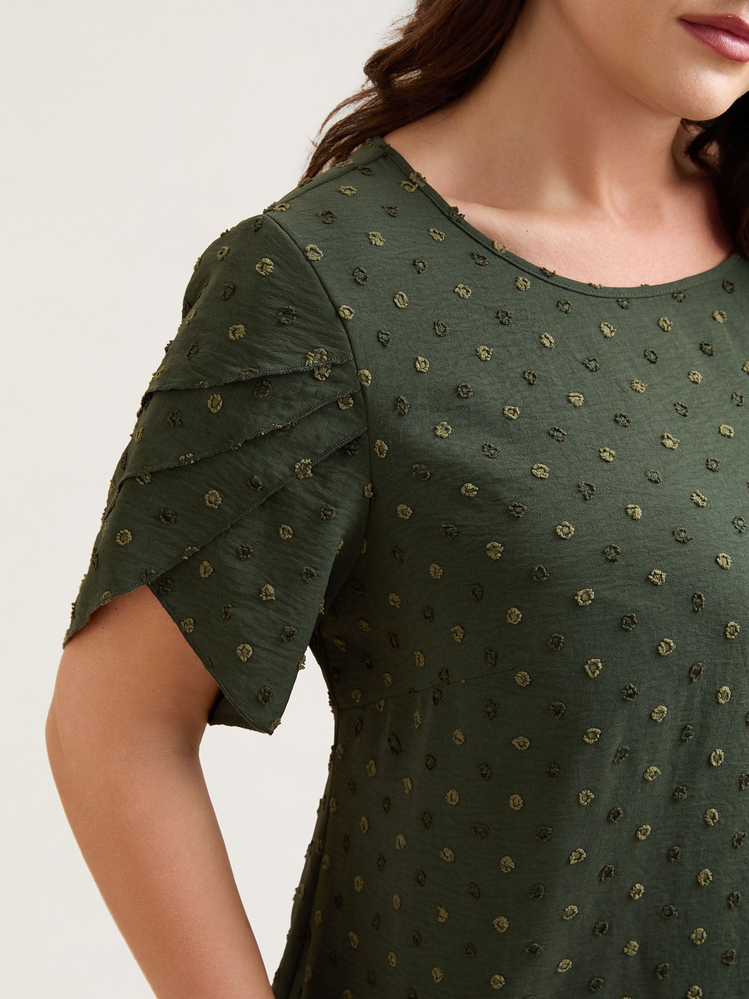 Textured Color Contrast Petal Sleeve Blouse