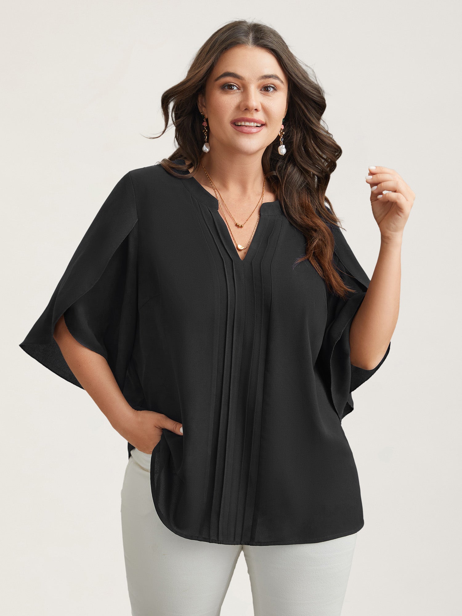 Petal Sleeve Toothpick Pleats Shirt