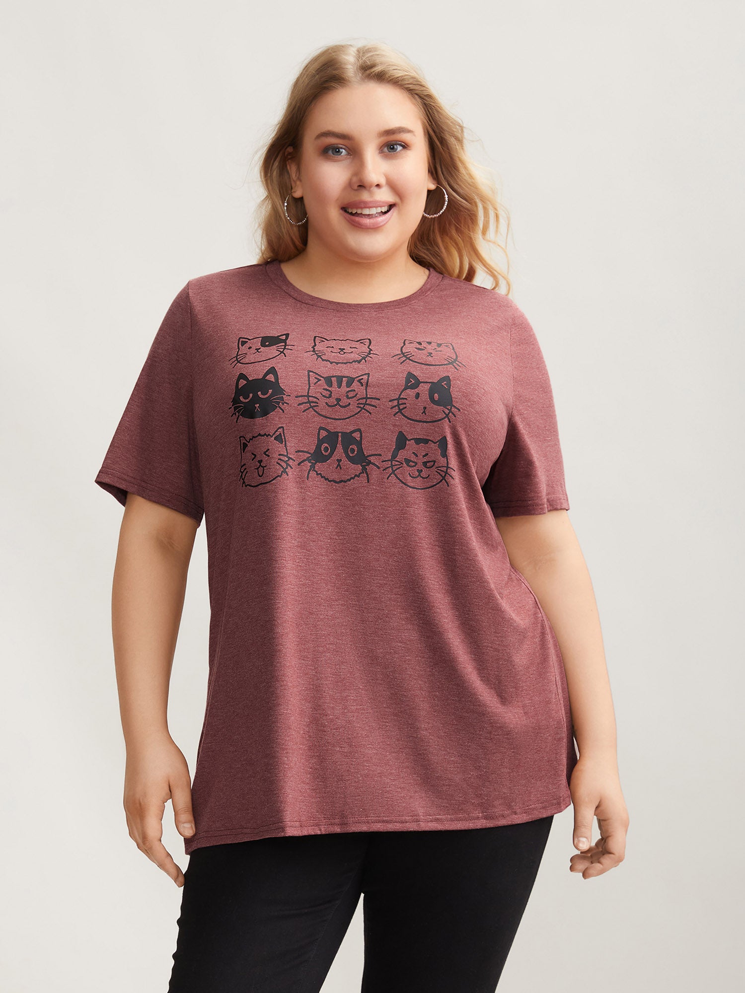Playful Cats Print Crew Neck T-Shirt