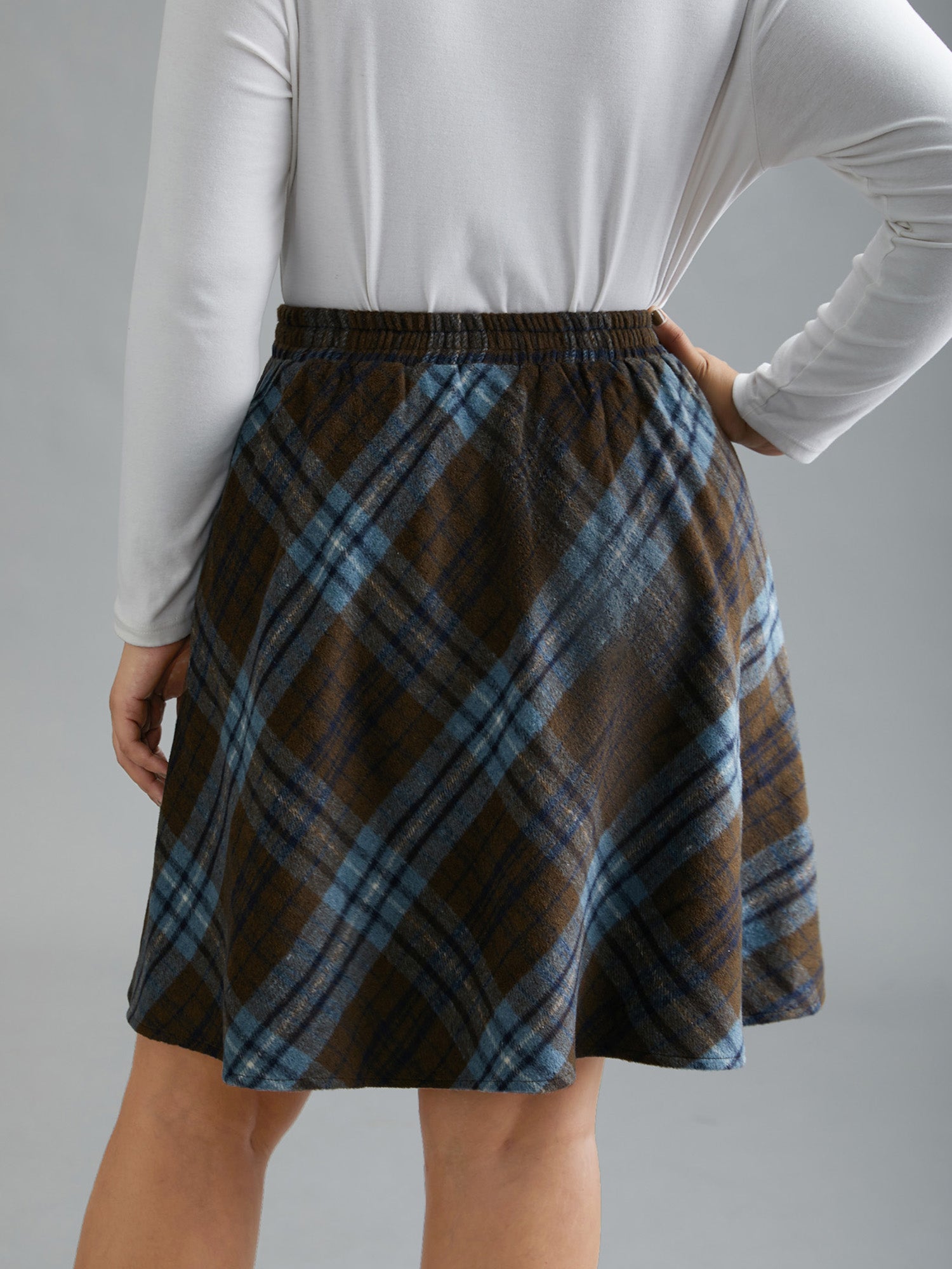 Plaid Pattern Elastic Waist A-line Mini Skirt