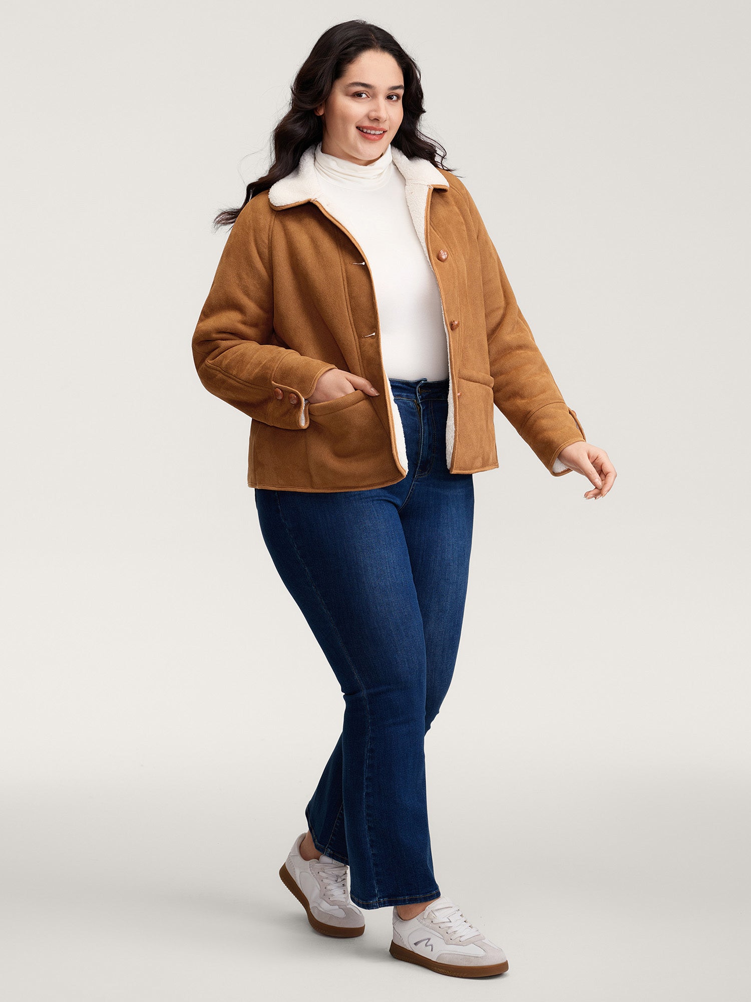 Fluffy Contrast Buttons Quilted Jacket