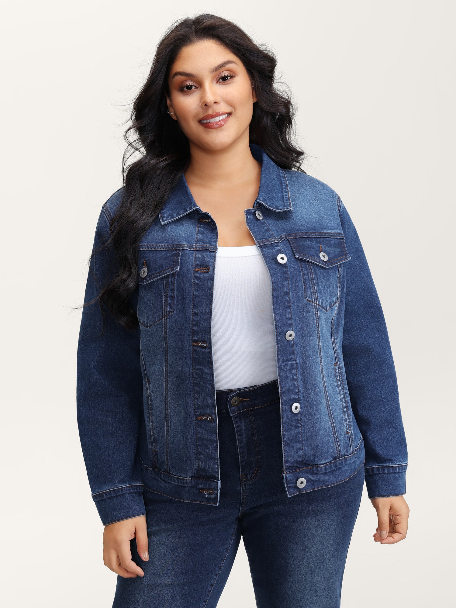 Seamed Chest Pockets Button Denim Jacket