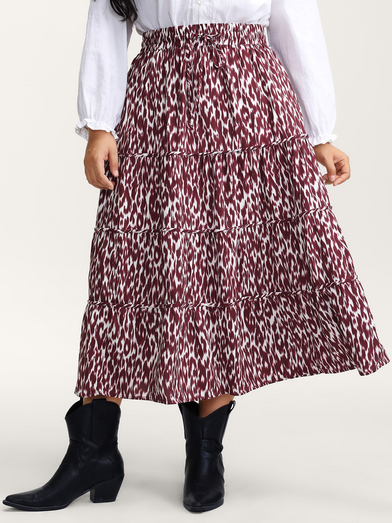 Colorful Leopard Print Drawstring Maxi Skirt