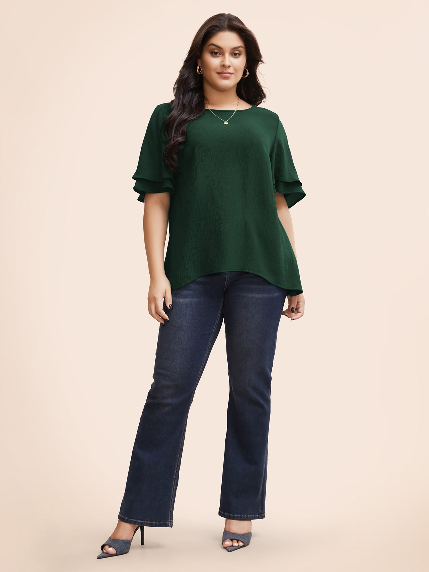 Solid Tiered Ruffles Split Hem Blouse