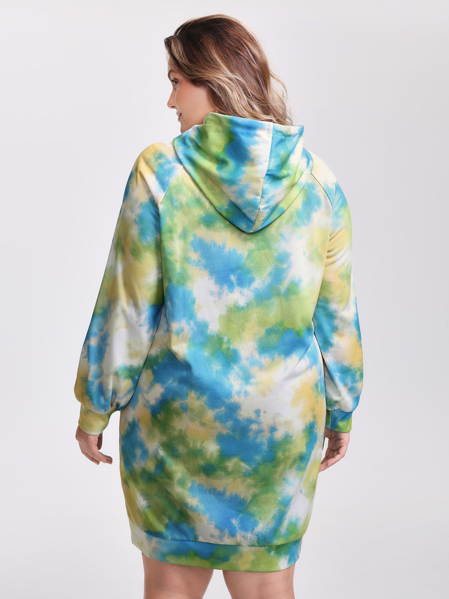Tie-Dye Pockets Hooded Knee Dress