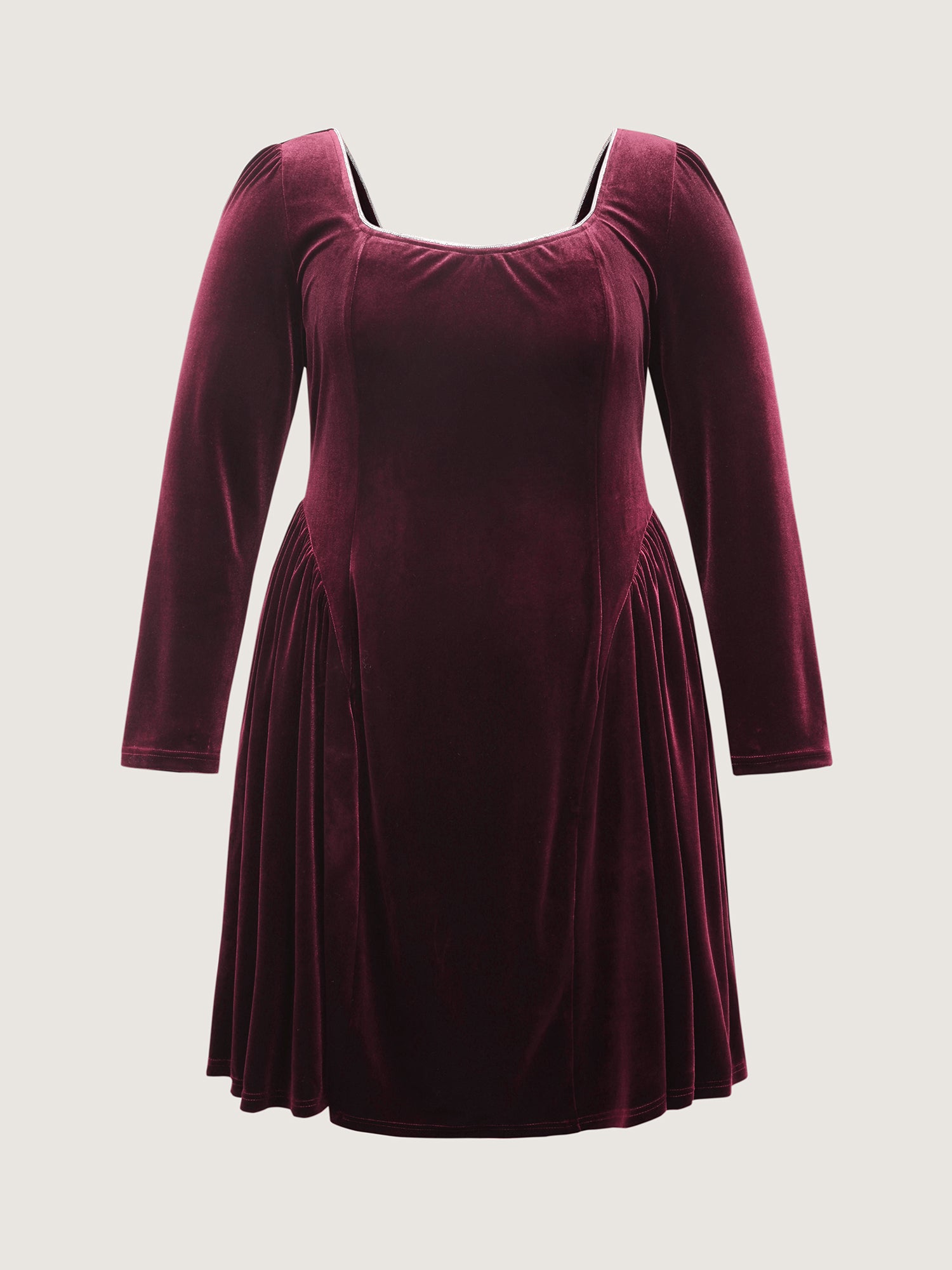 Velvet Structured Pleated Bodice Midi Dress