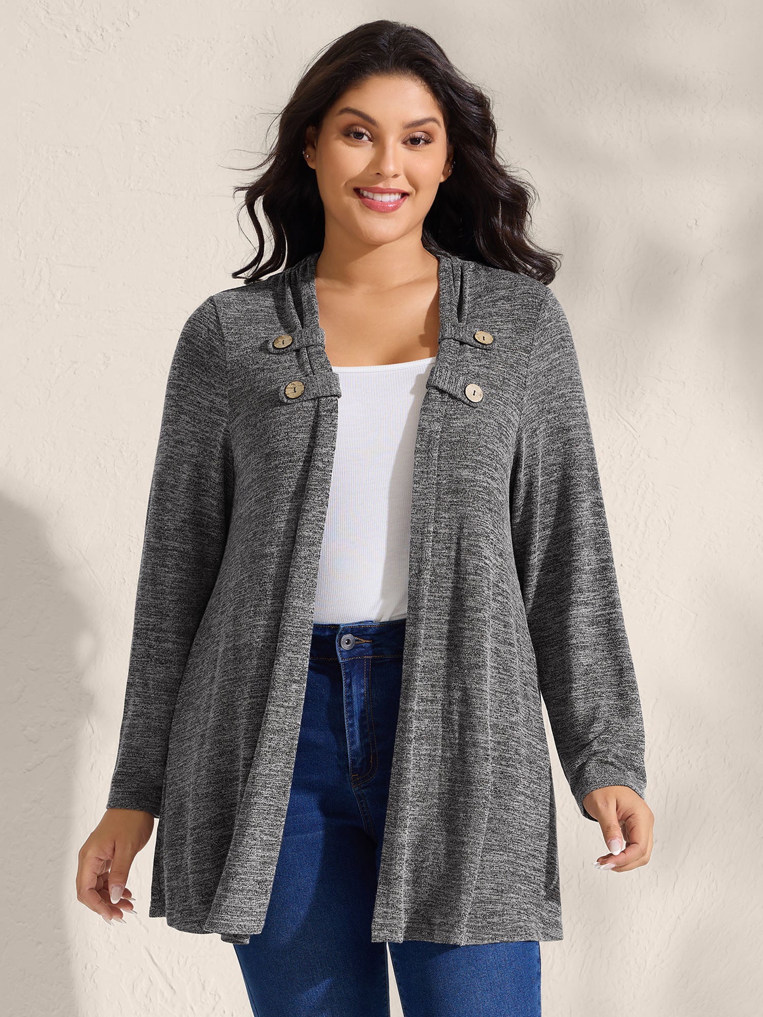 Stretchy Textured Button Detail Jacket