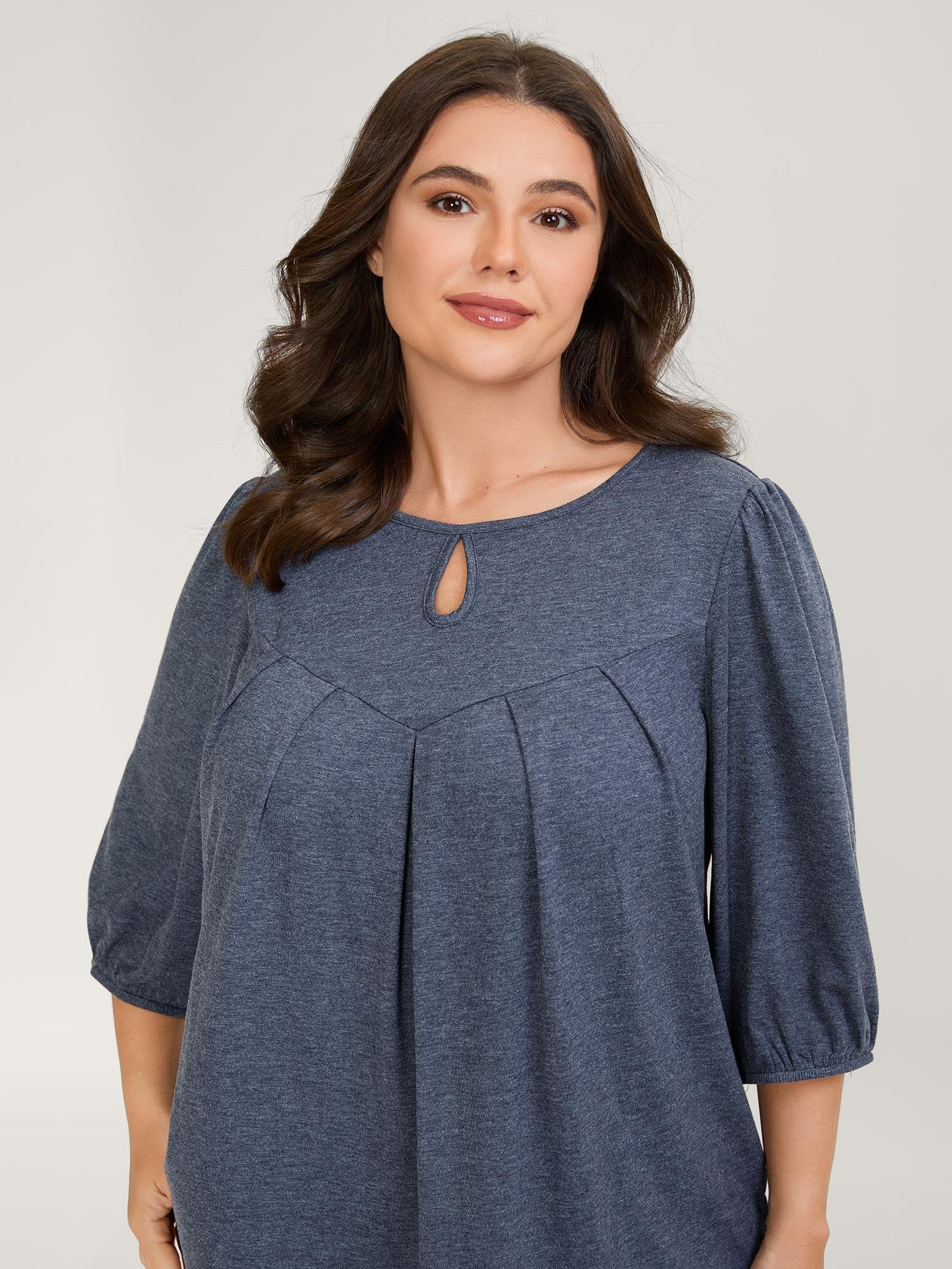 Pleated Neckline Cut-Out Knit Top