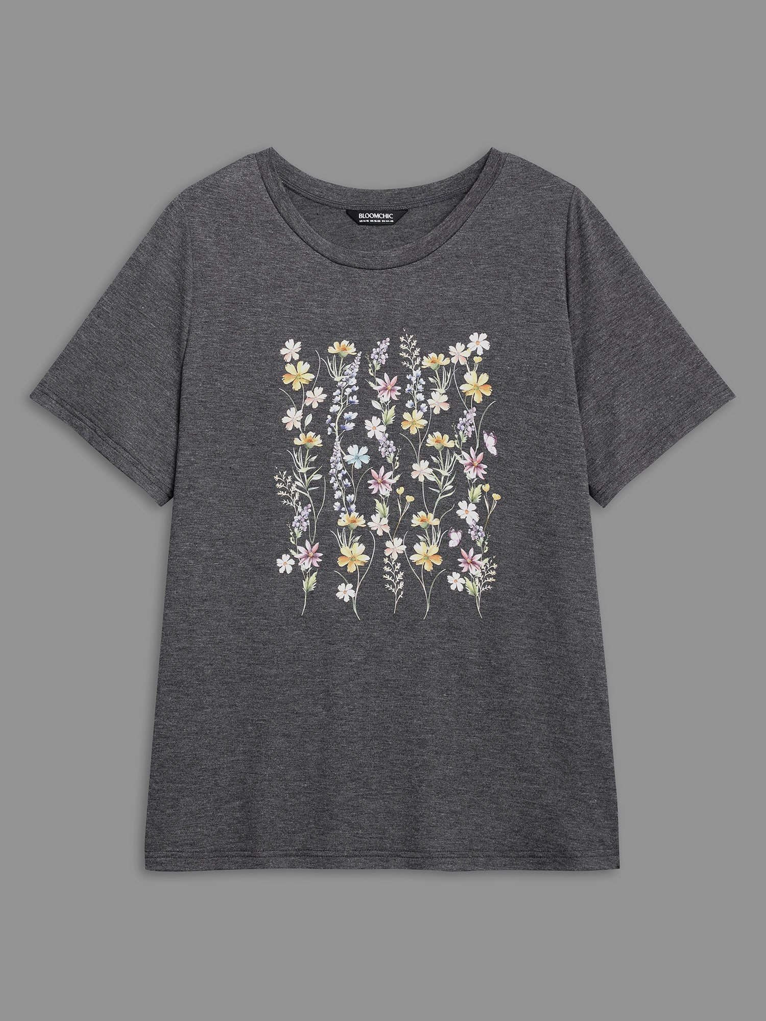 Floral Crew Neck Stretchy T-Shirt