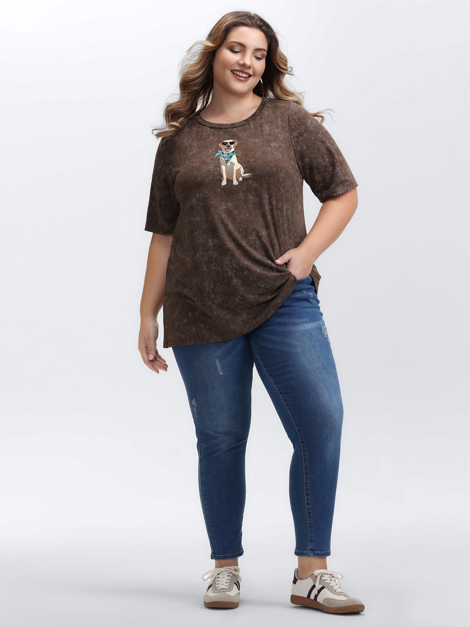 Chic Dog Pattern Snowflake Effect T-Shirt