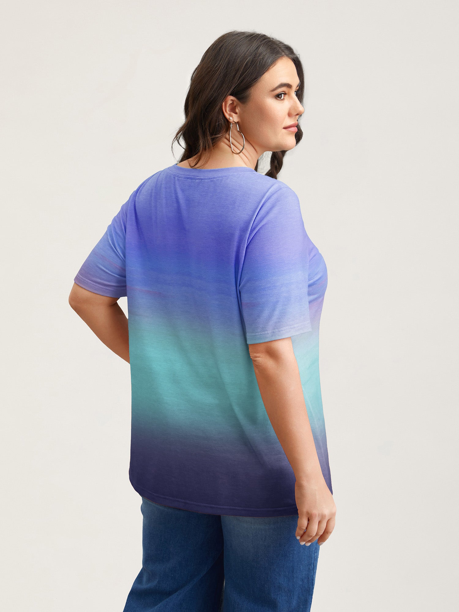 Gradient Beach Print Fitted T-Shirt