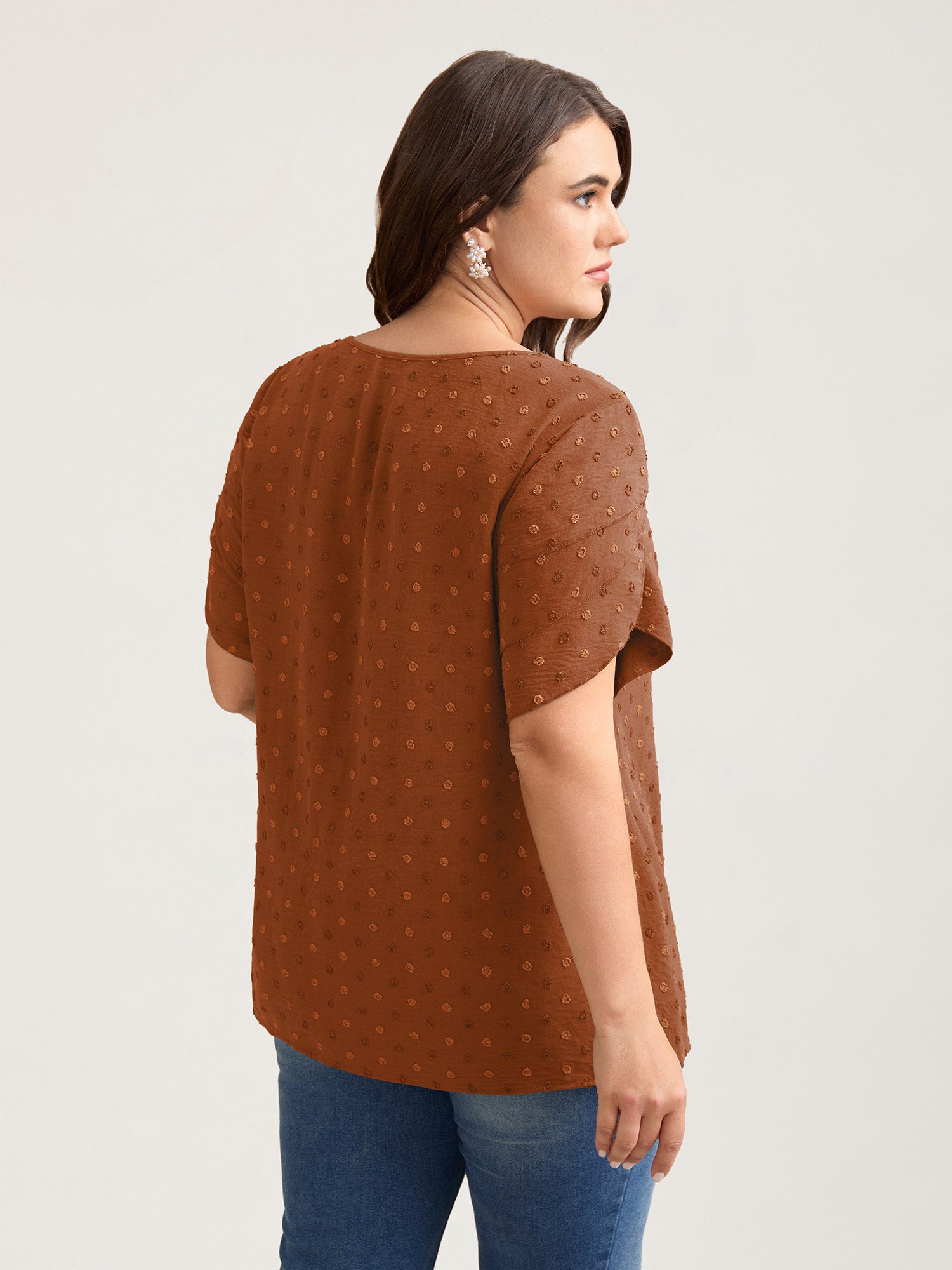 Textured Color Contrast Petal Sleeve Blouse