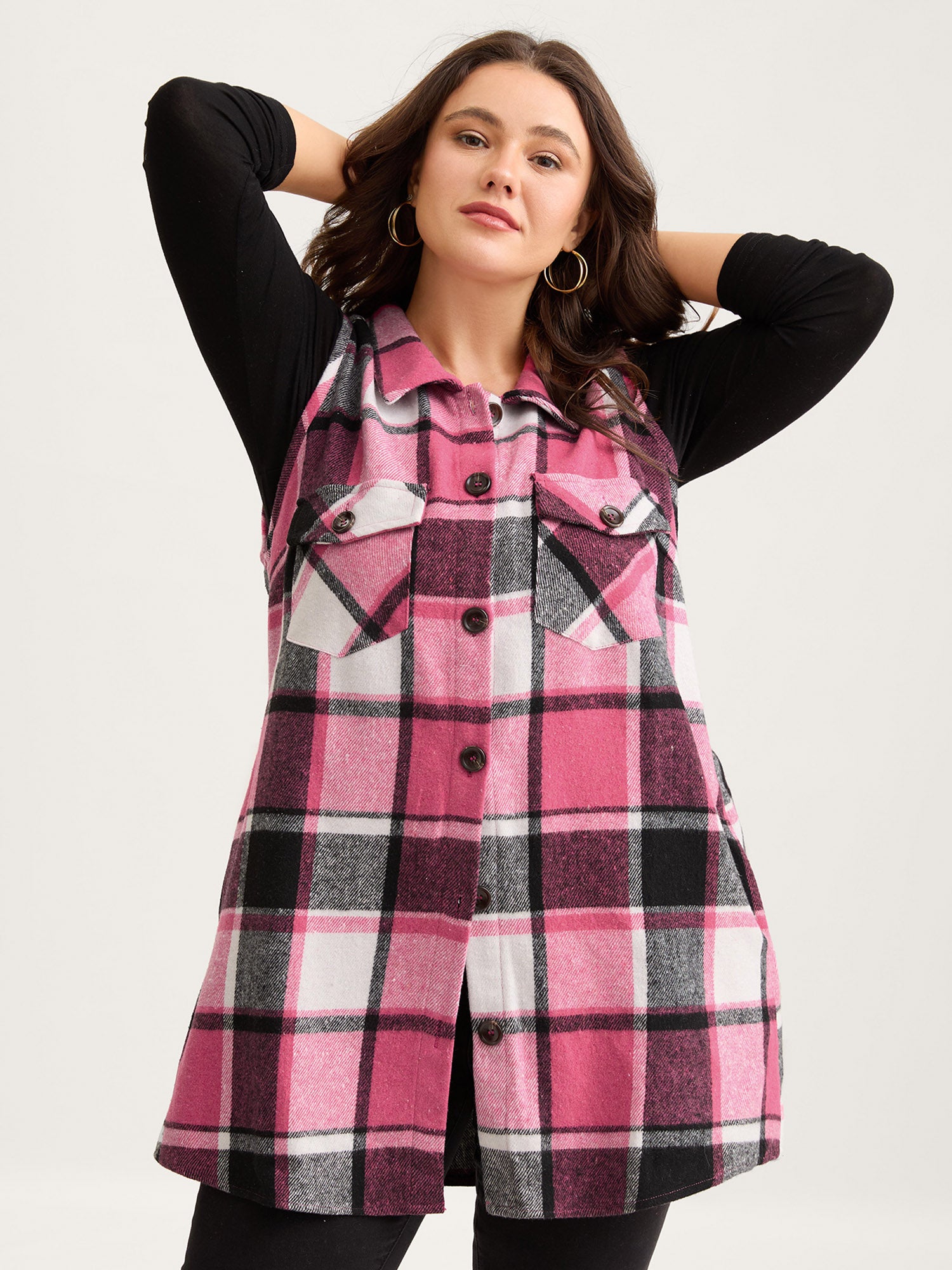 Plaid Flap Detail Sleeveless Jacket