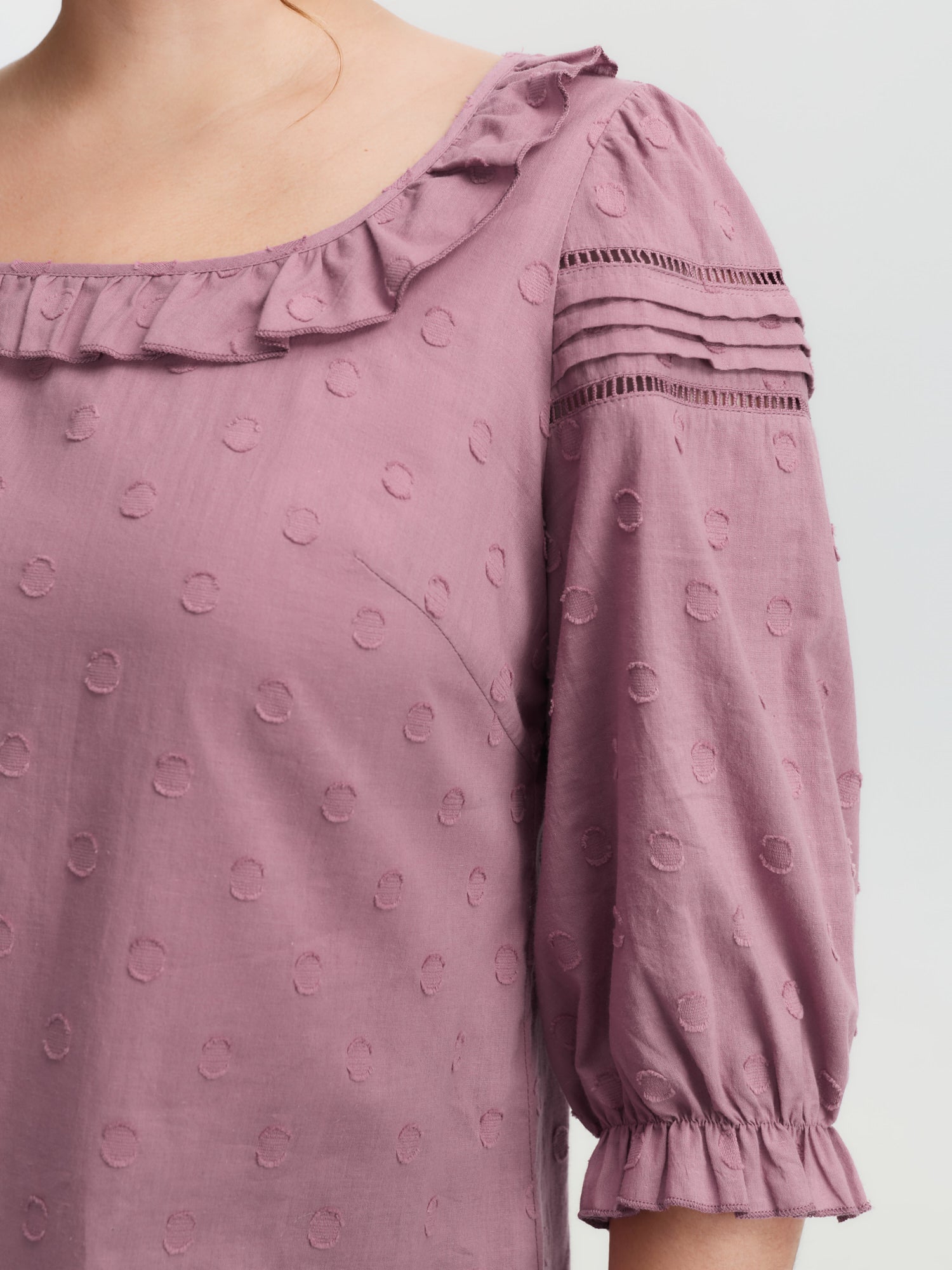 Cotton Textured Jacquard Puffy Sleeve Blouse