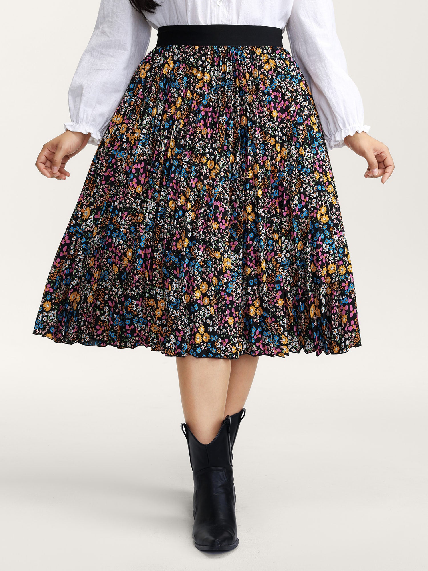 Floral Print Pleated Maxi Skirt